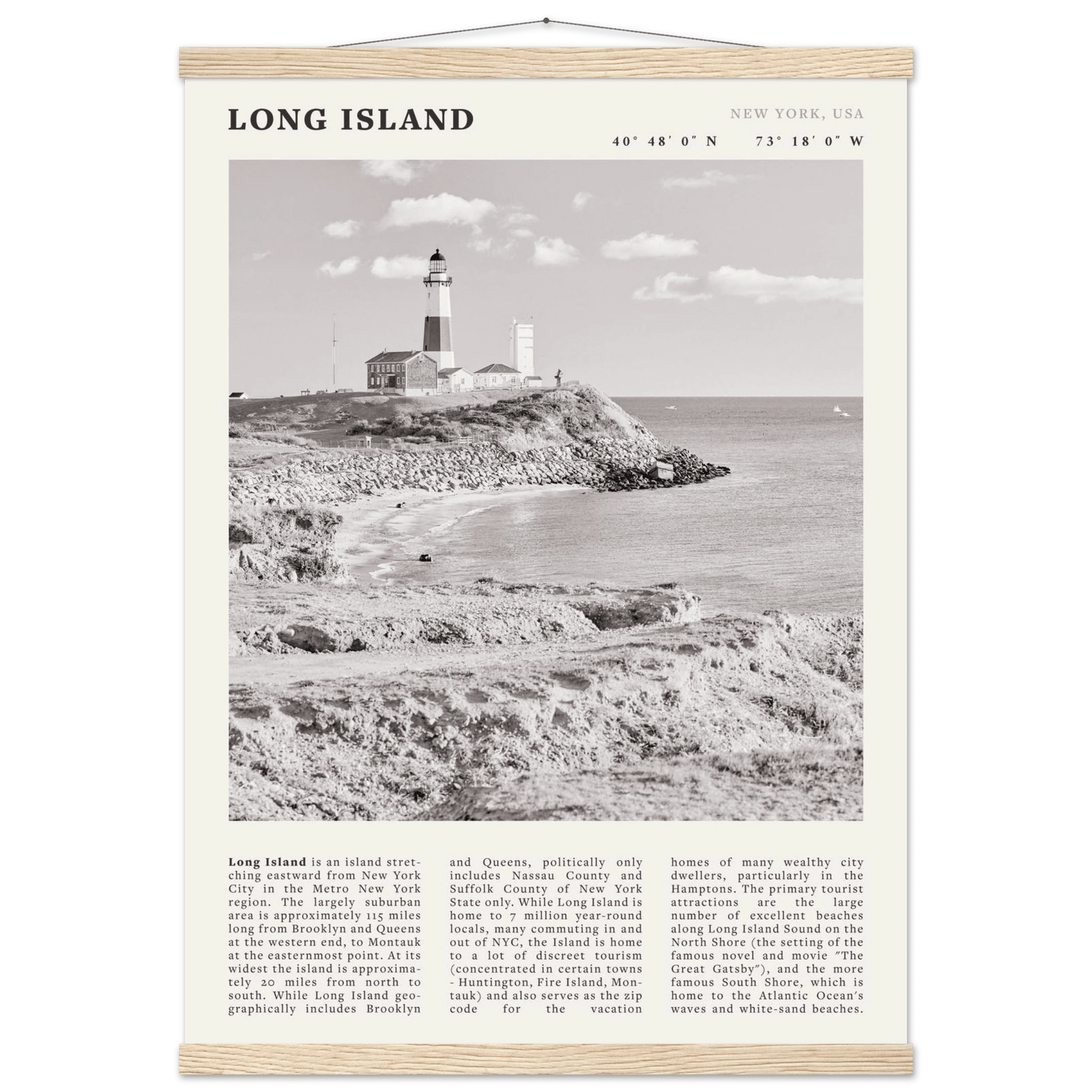 Long Island Poster | Black & White Montauk Lighthouse Wall Art | New York Print - Evergreen Posters
