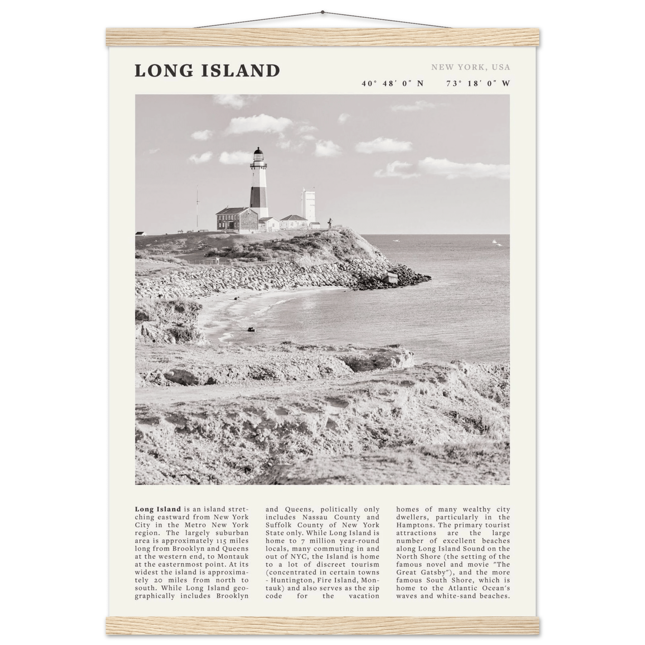 Long Island Poster | Black & White Montauk Lighthouse Wall Art | New York Print - Evergreen Posters