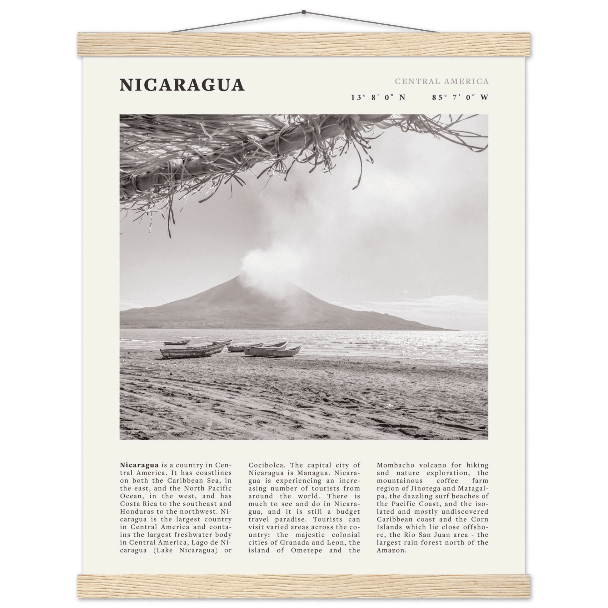 Nicaragua Poster | Black & White Volcano Wall Art | Central America Travel Print - Evergreen Posters
