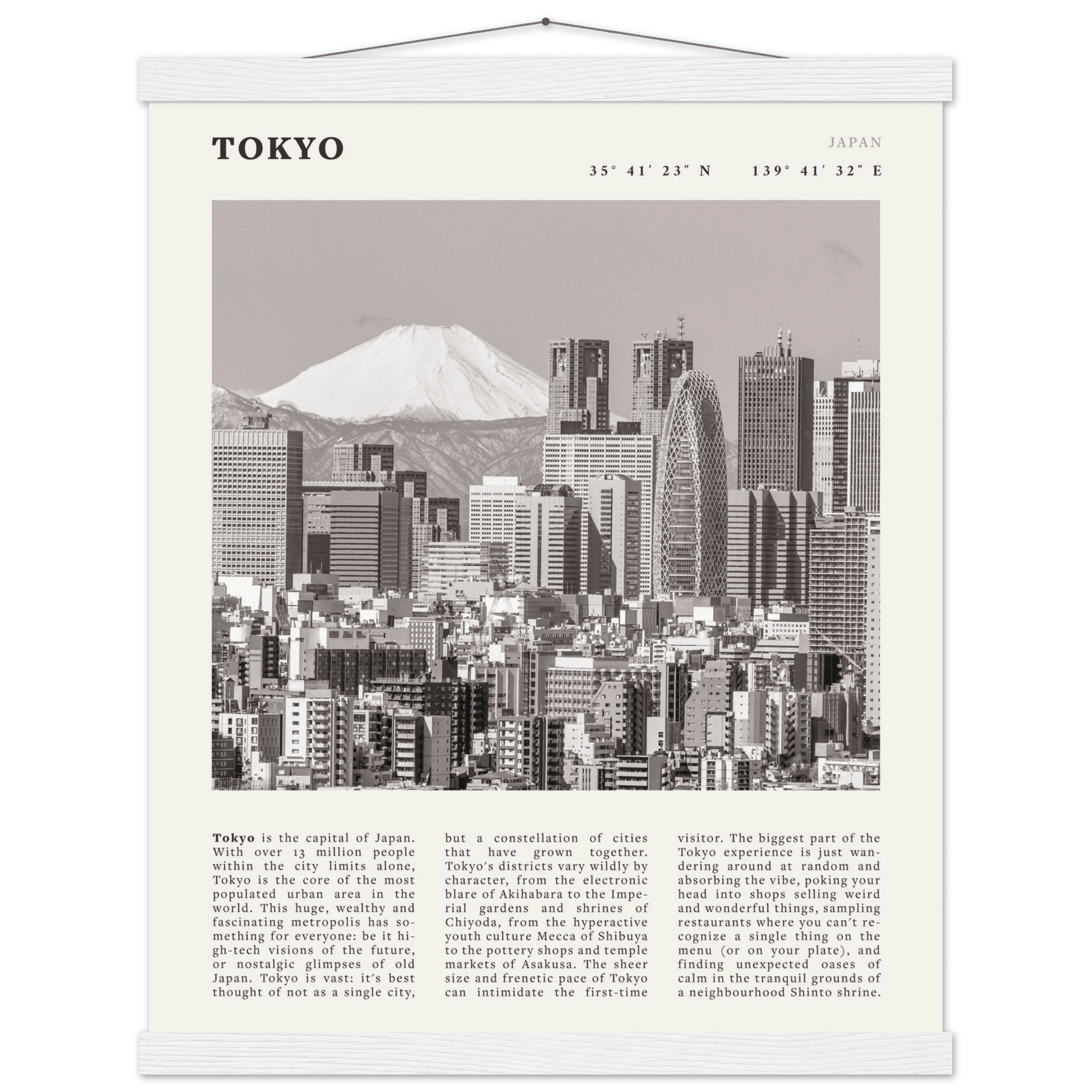 Tokyo Poster | Black & White Mount Fuji Skyline Wall Art | Japan Travel Print - Evergreen Posters