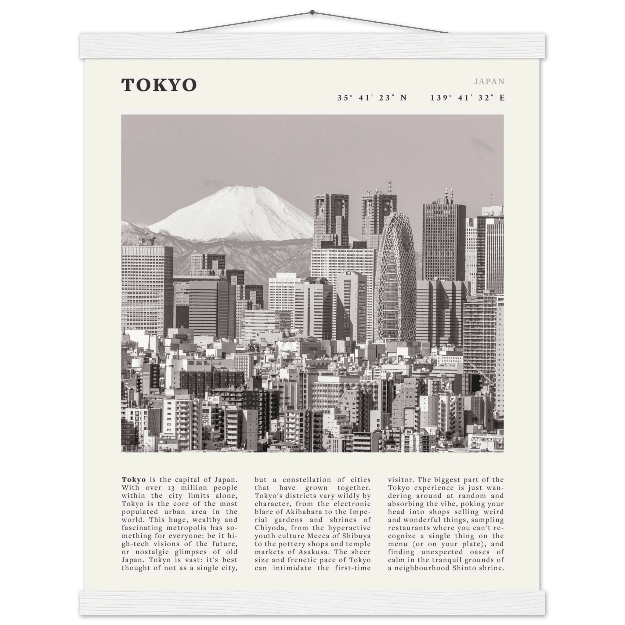 Tokyo Poster | Black & White Mount Fuji Skyline Wall Art | Japan Travel Print - Evergreen Posters