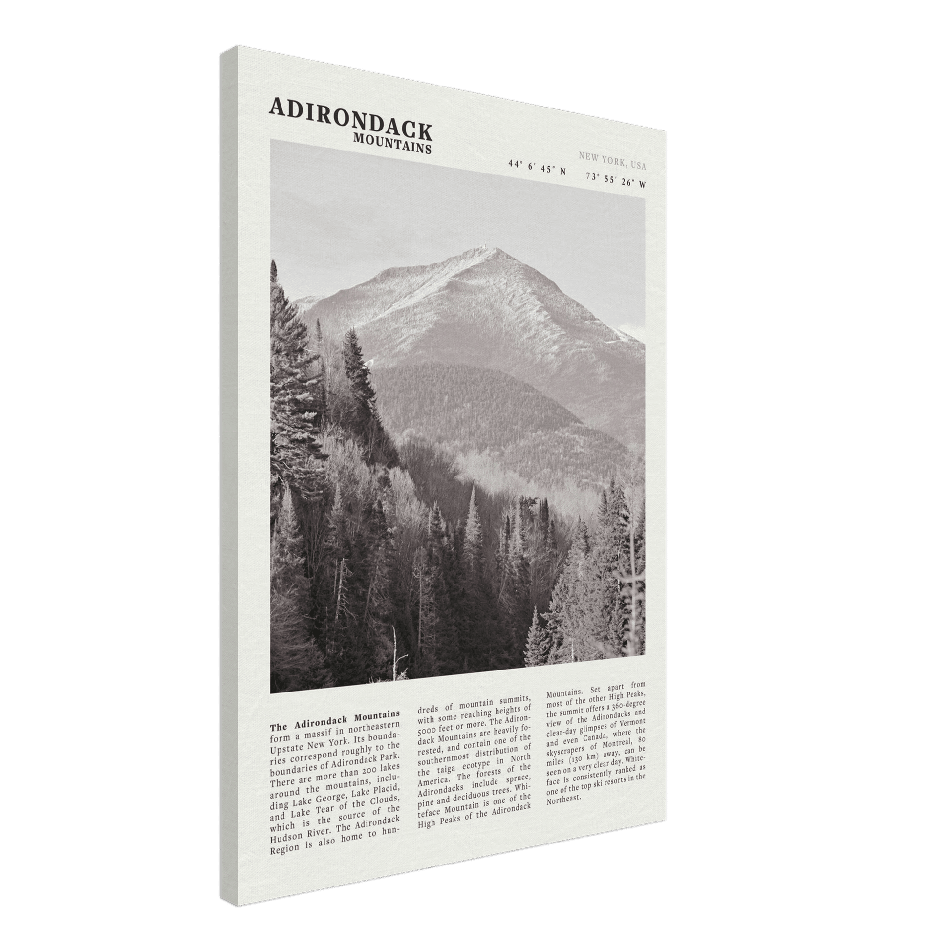 Adirondack Mountains Poster | Black & White New York Nature Wall Art | Hiking Print - Evergreen Posters