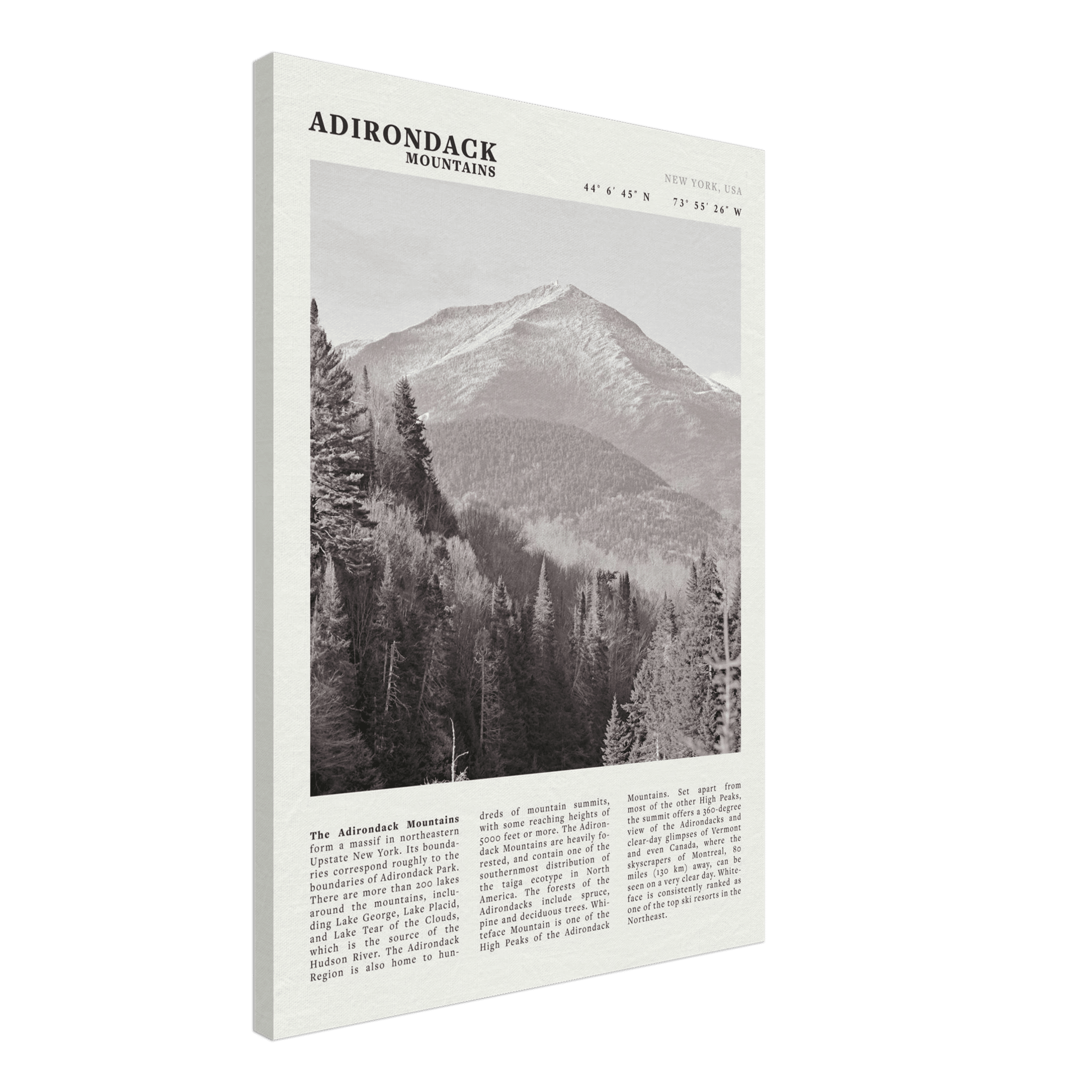 Adirondack Mountains Poster | Black & White New York Nature Wall Art | Hiking Print - Evergreen Posters