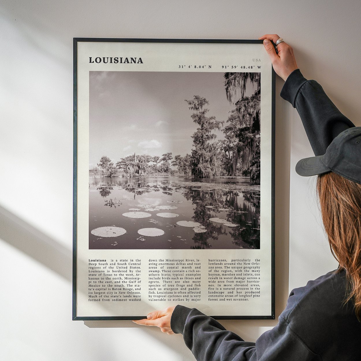 Louisiana Poster | Black & White Bayou Wall Art | Southern USA Travel Print Decor - Evergreen Posters