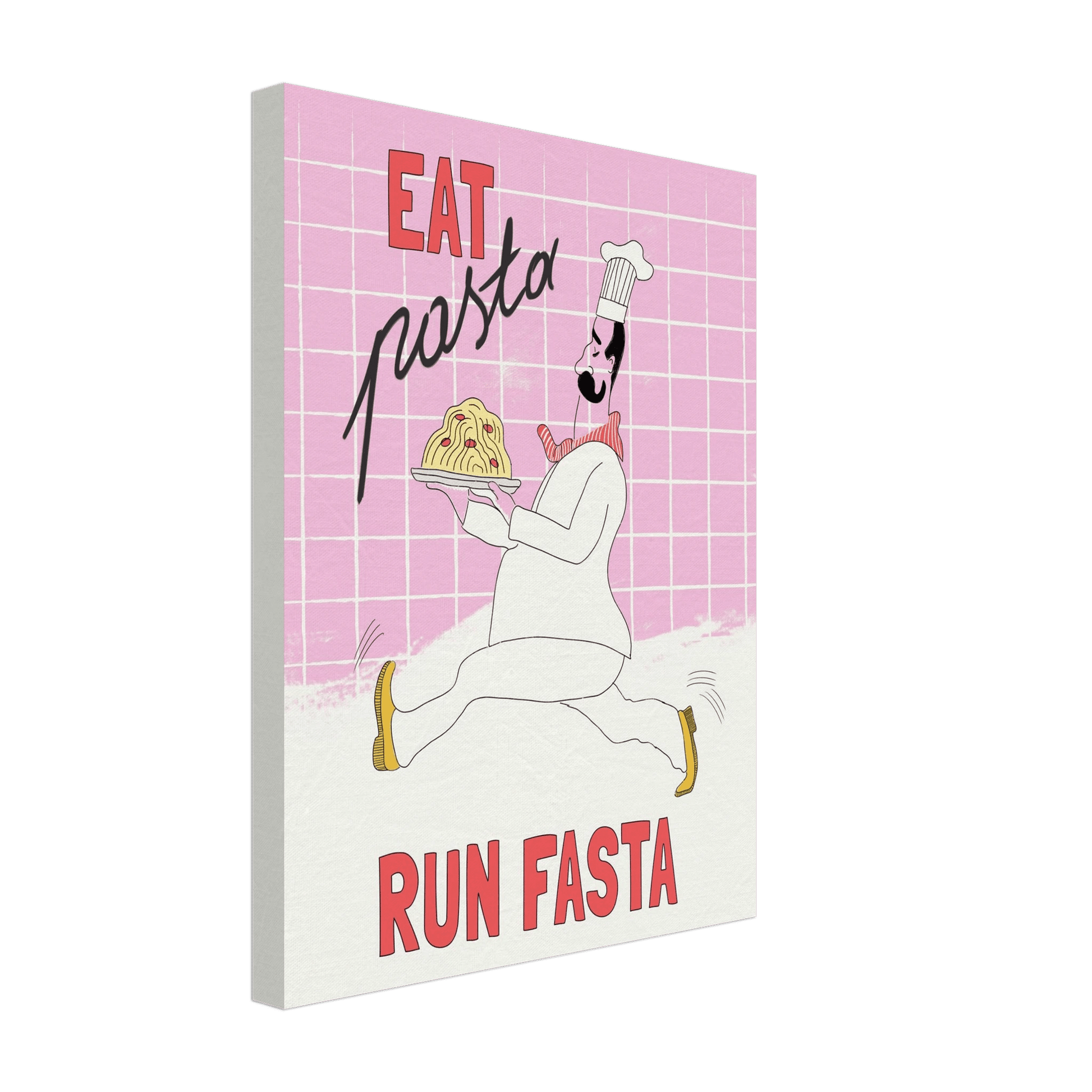 Eat Pasta Run Fasta Poster – Playful Kitchen Wall Art Print (Light Pink) - Evergreen Posters