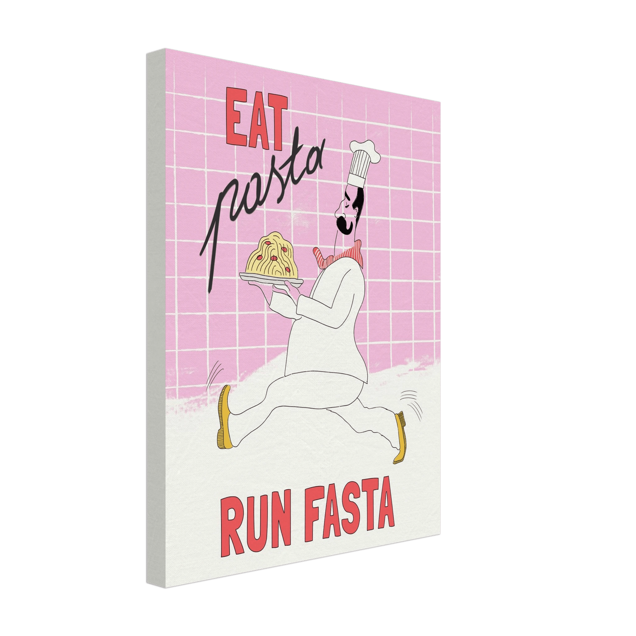 Eat Pasta Run Fasta Poster – Playful Kitchen Wall Art Print (Light Pink) - Evergreen Posters