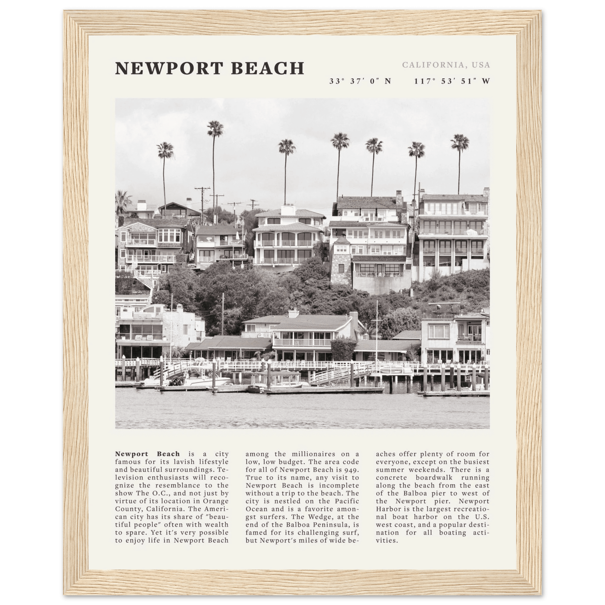 Newport Beach Poster | Black & White California Harbor Wall Art | Coastal Print - Evergreen Posters