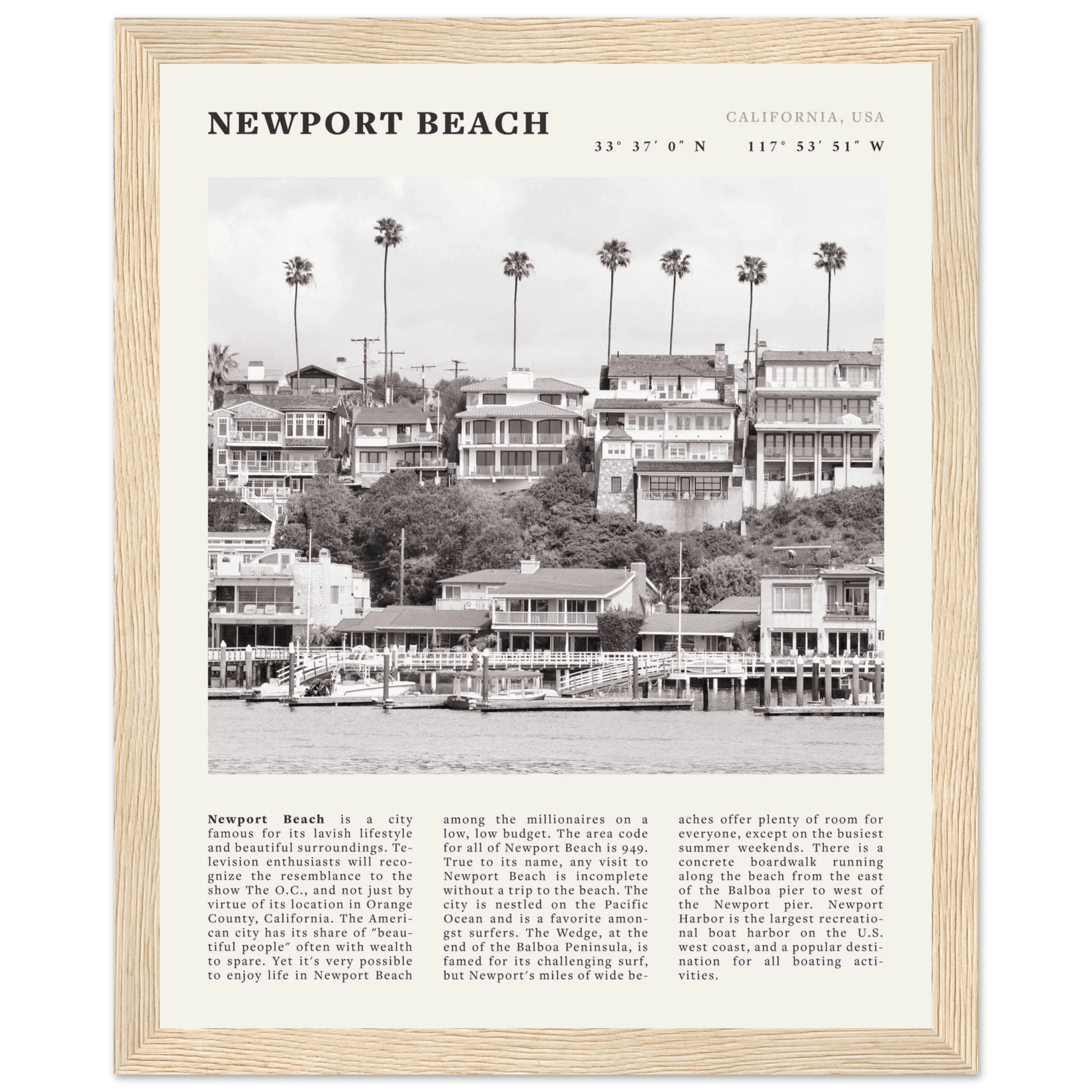 Newport Beach Poster | Black & White California Harbor Wall Art | Coastal Print - Evergreen Posters