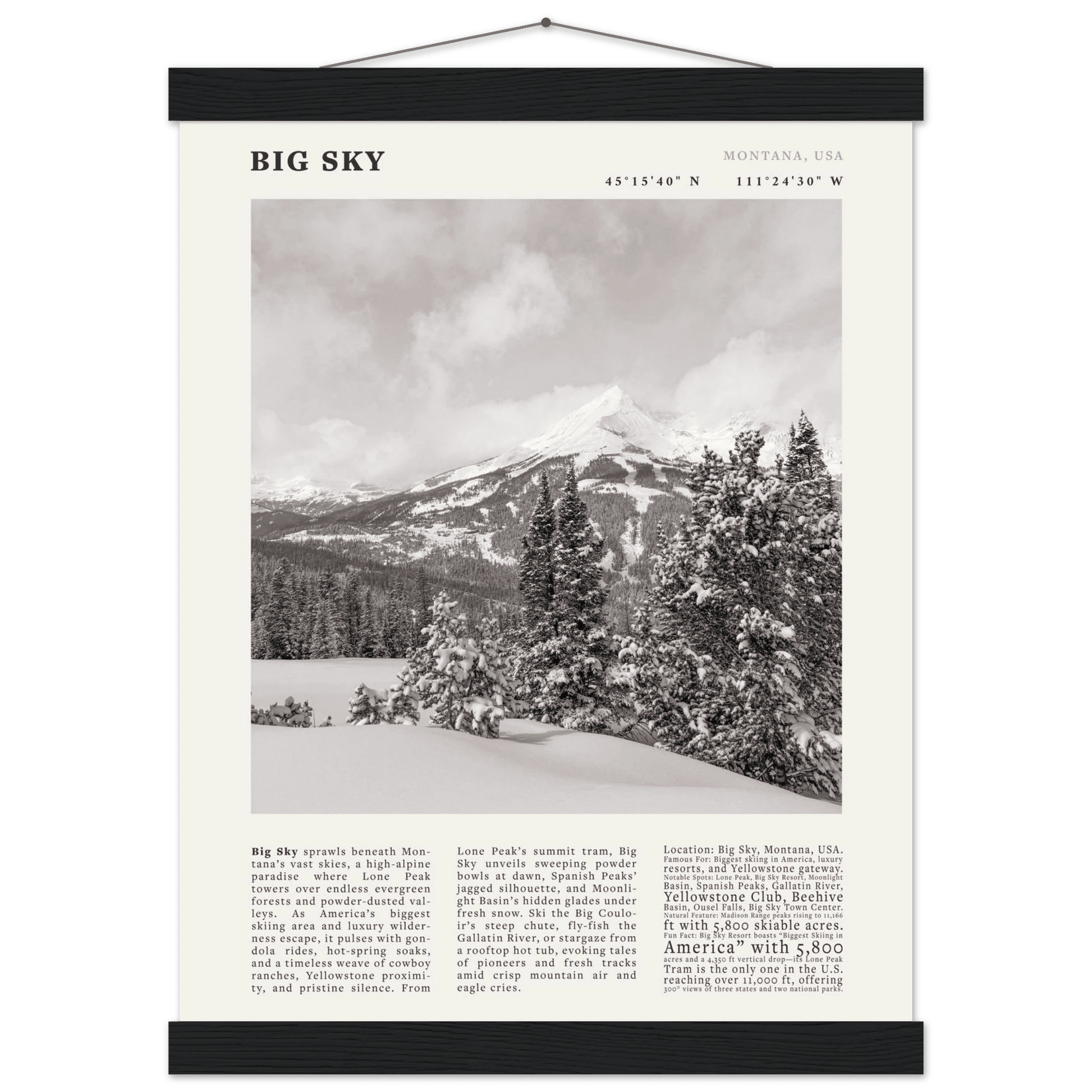 Big Sky Montana Poster Black and White – Vintage Lone Peak Ski Resort Print (Digital & Printed Options) - Evergreen Posters