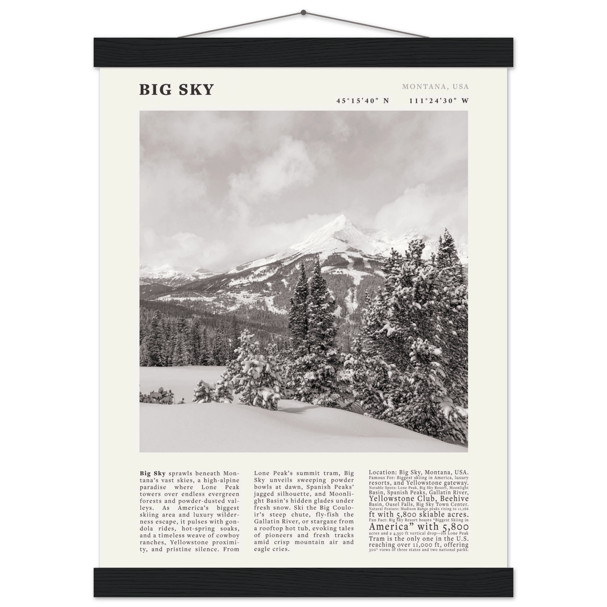 Big Sky Montana Poster Black and White – Vintage Lone Peak Ski Resort Print (Digital & Printed Options) - Evergreen Posters
