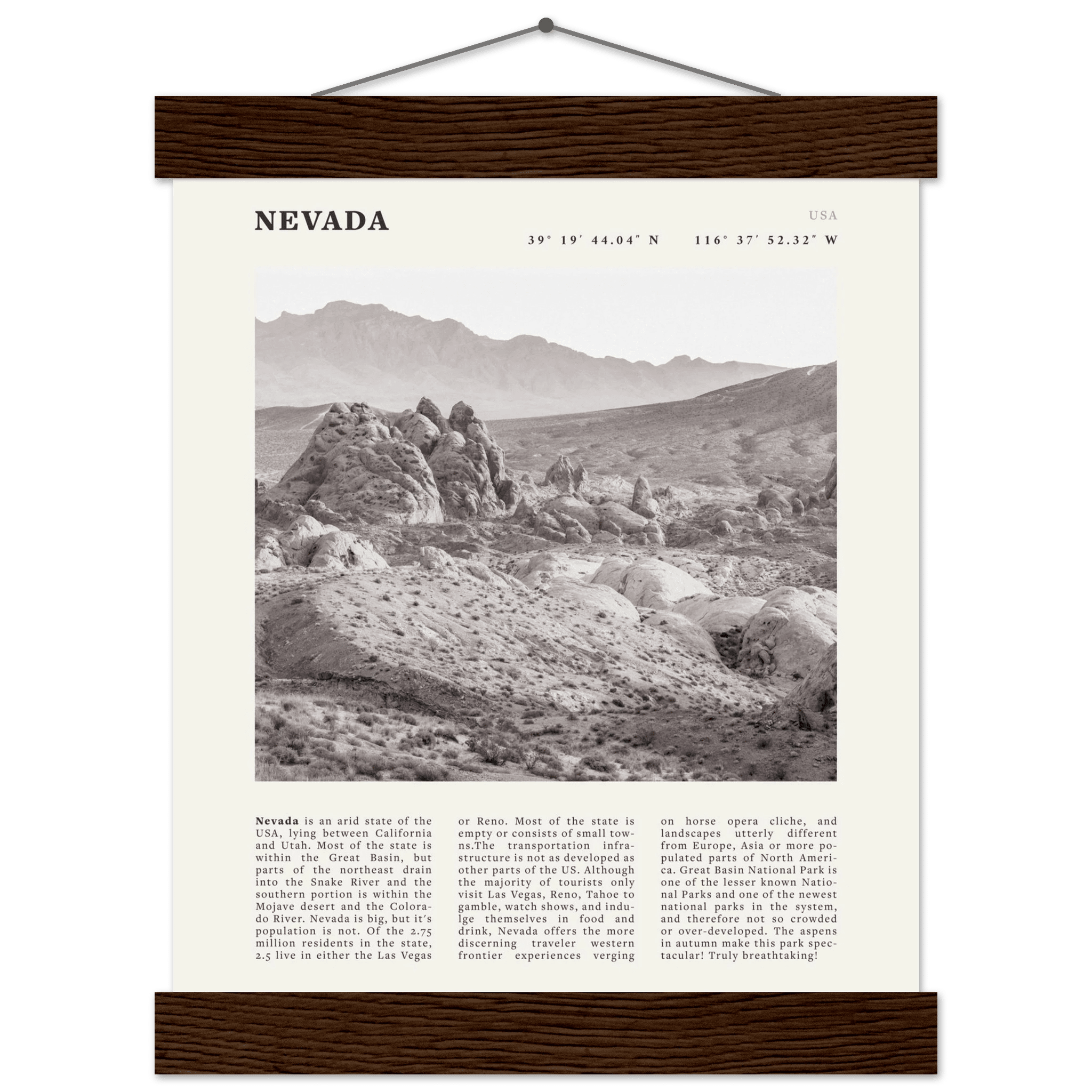 Nevada Poster | Black & White Desert Landscape Wall Art | USA Travel Print Decor - Evergreen Posters
