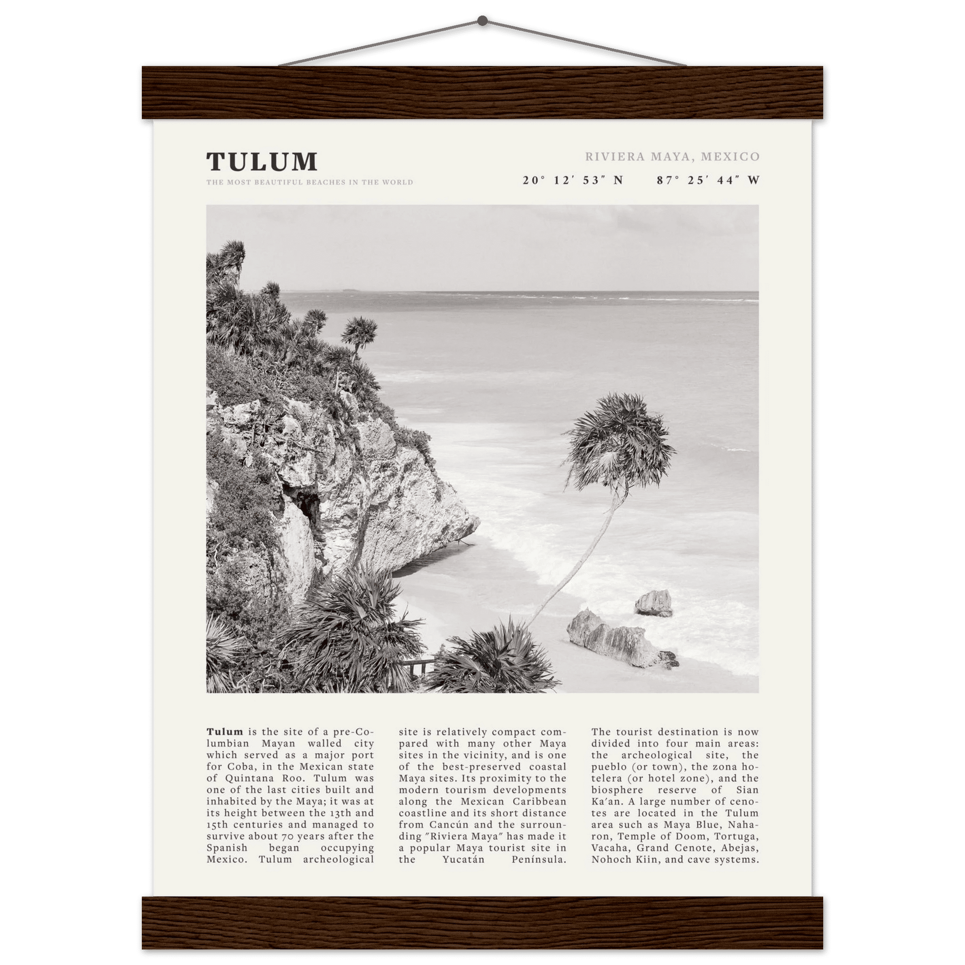 Tulum Poster | Black & White Riviera Maya Mexico Wall Art | Beach Travel Print - Evergreen Posters