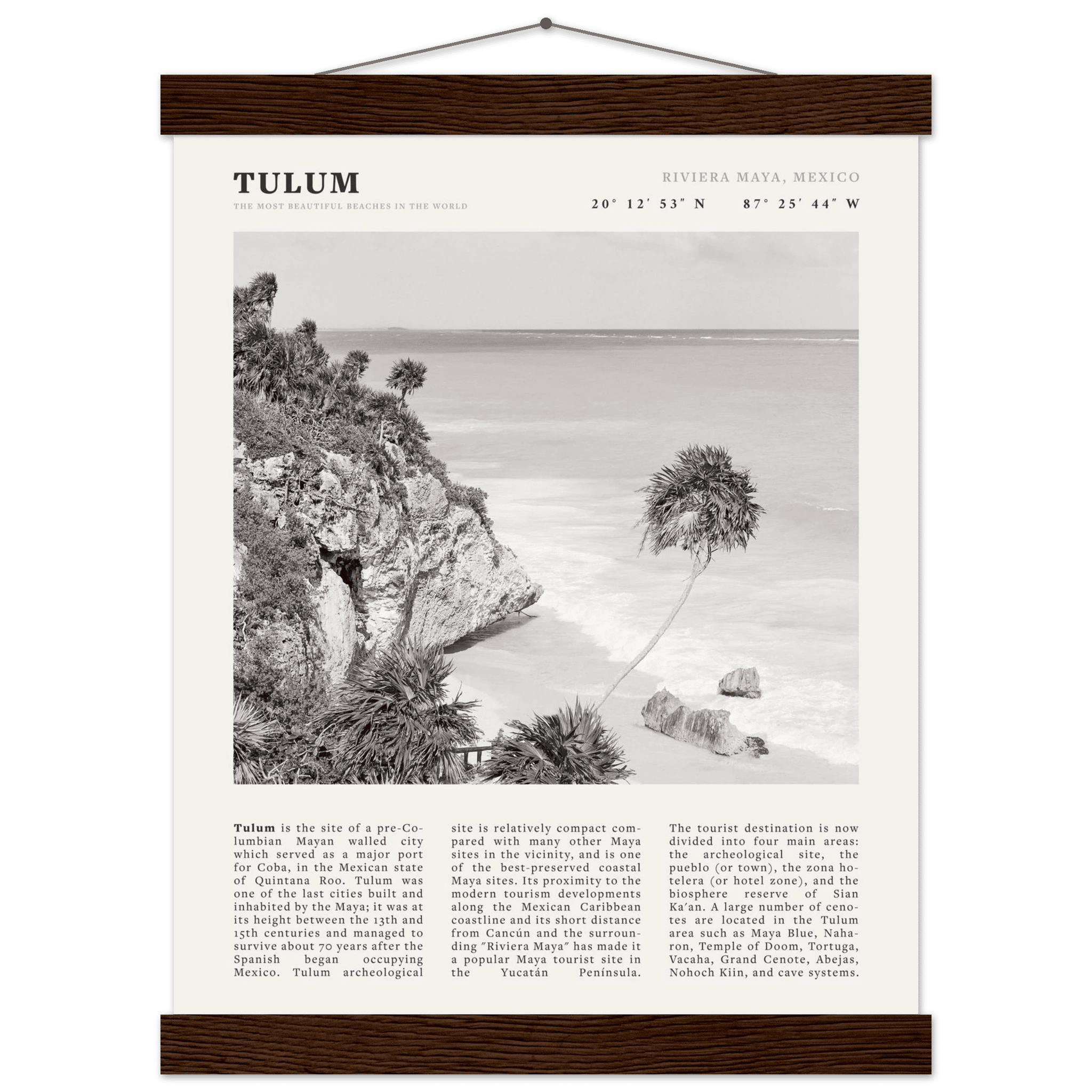 Tulum Poster | Black & White Riviera Maya Mexico Wall Art | Beach Travel Print - Evergreen Posters