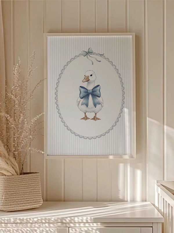 Blue Bow Duck Nursery Poster – Sweet Baby Room Wall Art Print - Evergreen Posters