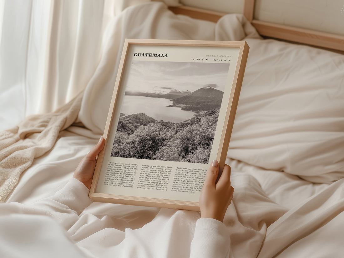 Guatemala Poster | Black & White Lake Atitlan Wall Art | Central America Travel Print - Evergreen Posters