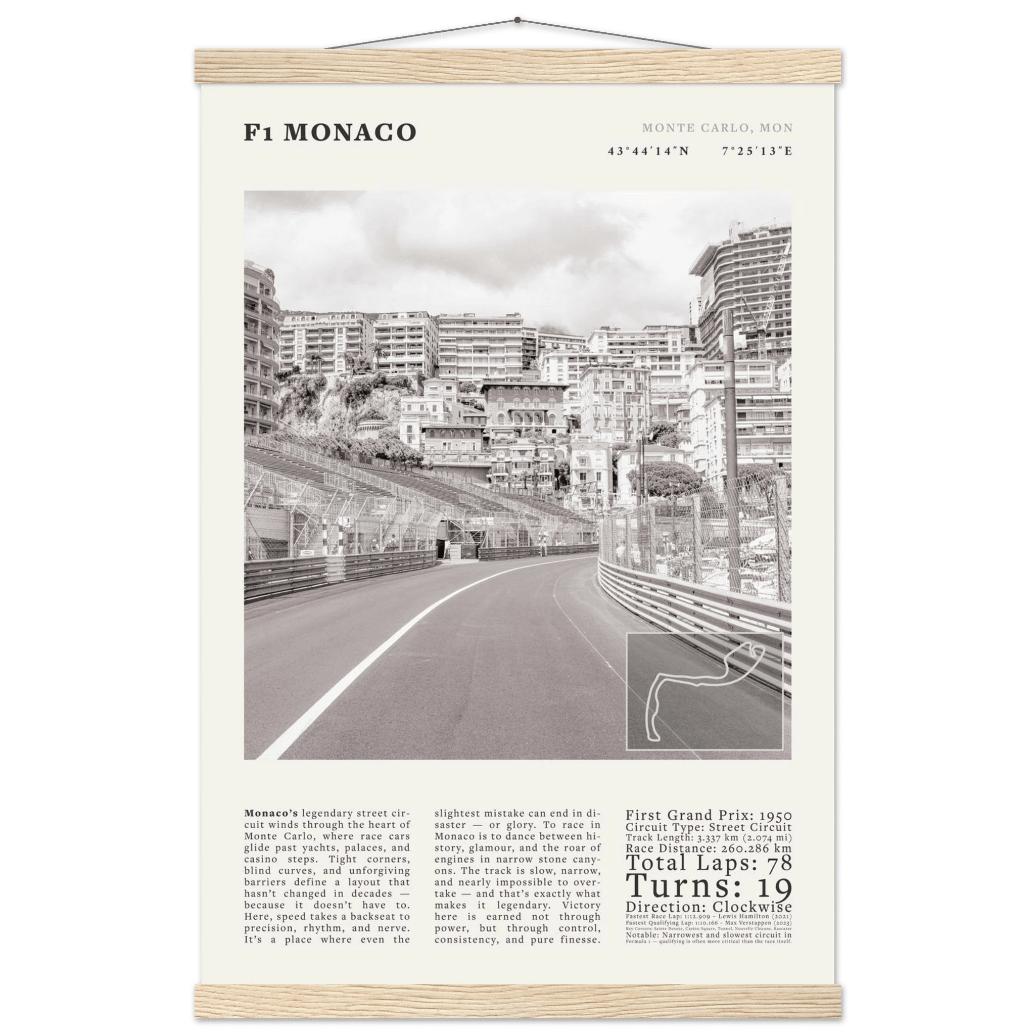F1 Monaco Poster Black and White – Vintage Monte Carlo Street Circuit Print (Digital & Printed Options) - Evergreen Posters