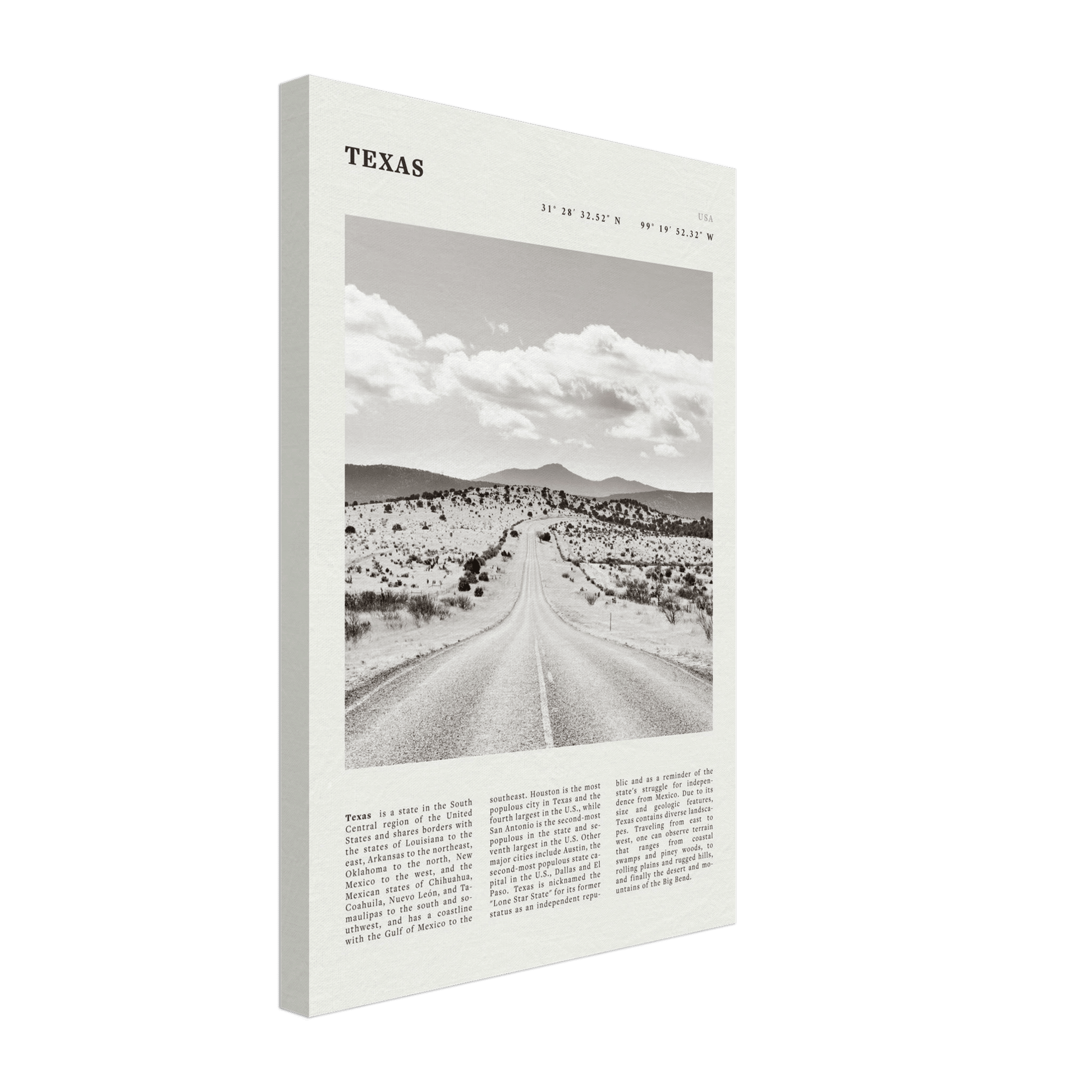 Texas Poster | Black & White Lone Star Road Wall Art | USA Travel Print Decor - Evergreen Posters