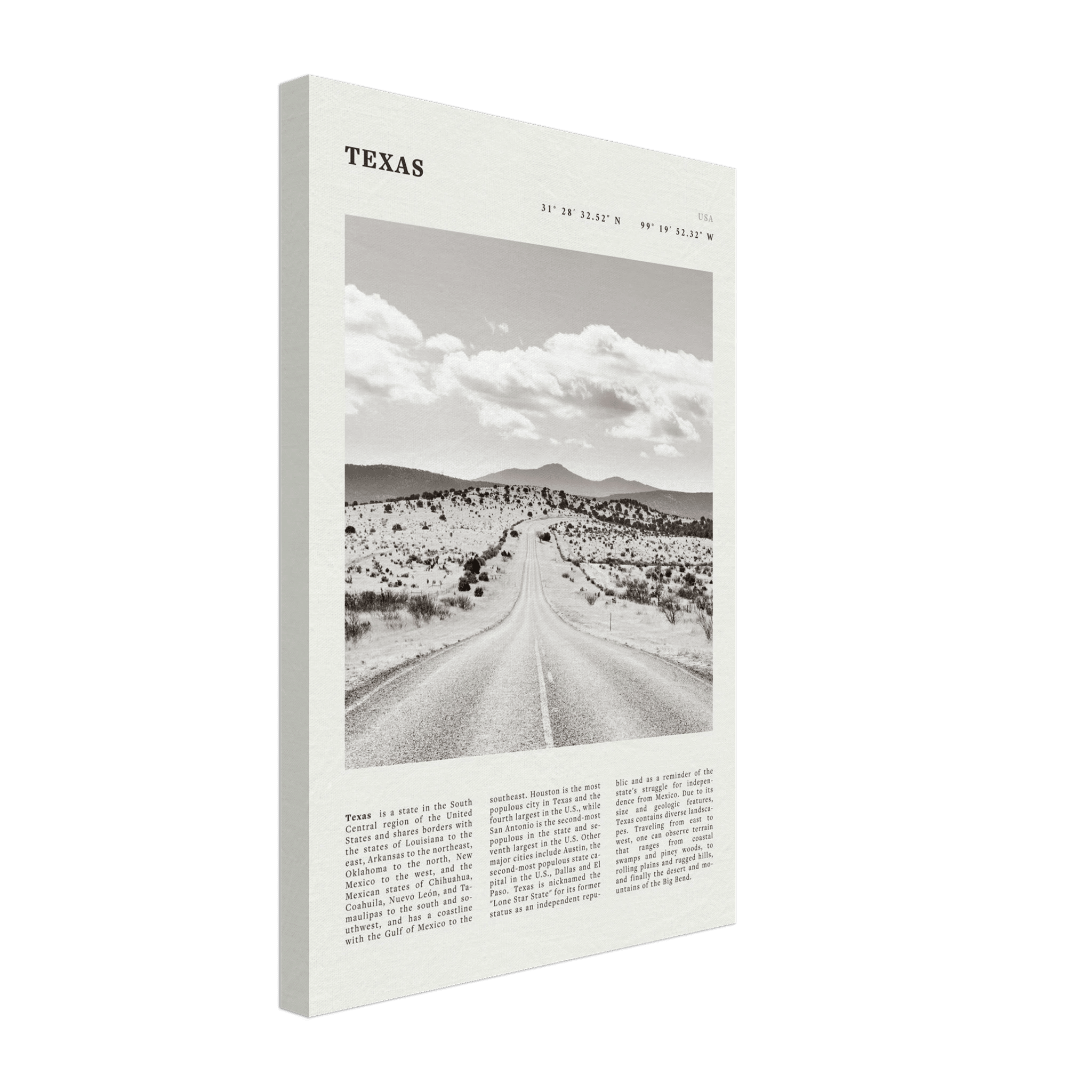 Texas Poster | Black & White Lone Star Road Wall Art | USA Travel Print Decor - Evergreen Posters