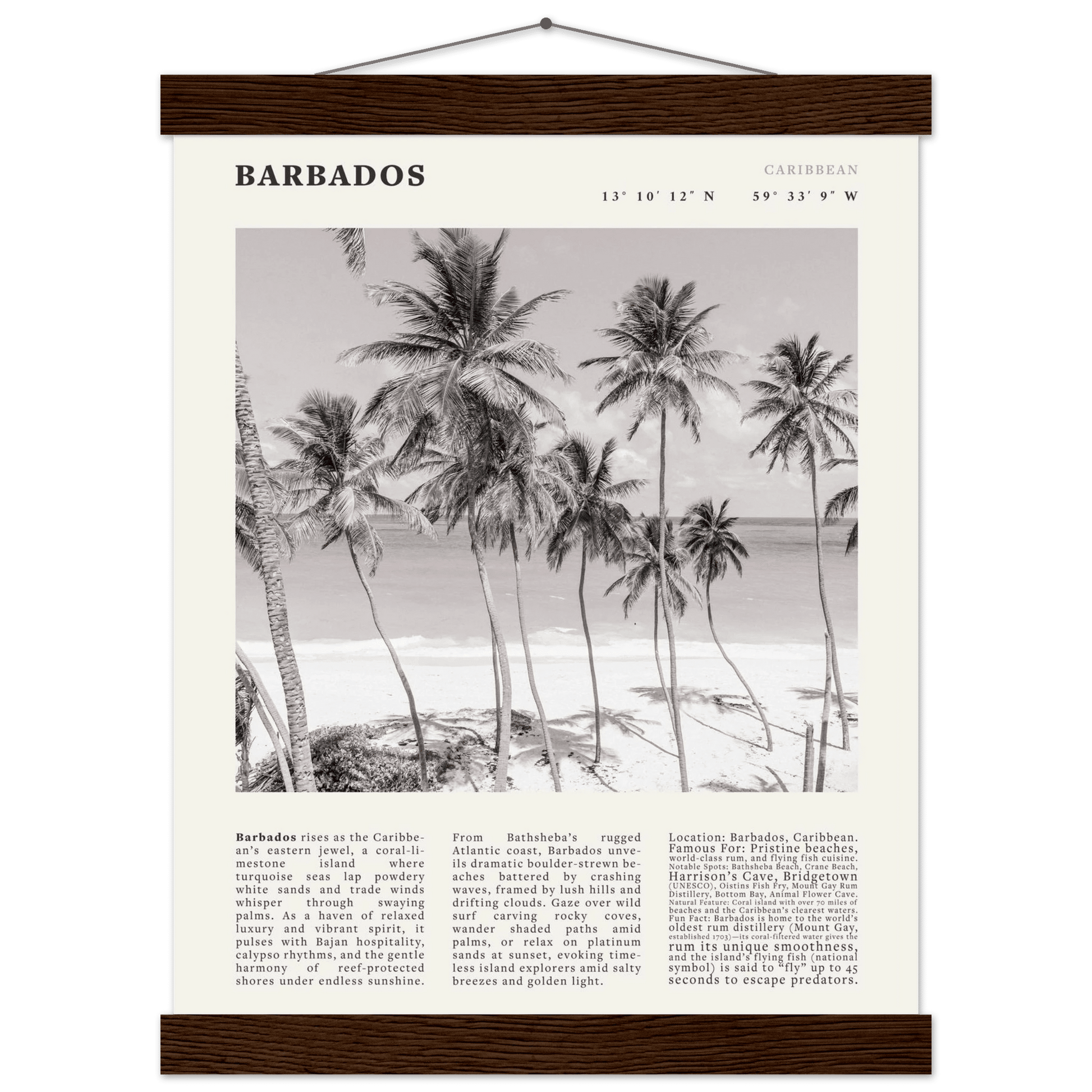 Barbados Poster Black and White – Vintage Caribbean Palm Beach Print (Digital & Printed Options) - Evergreen Posters