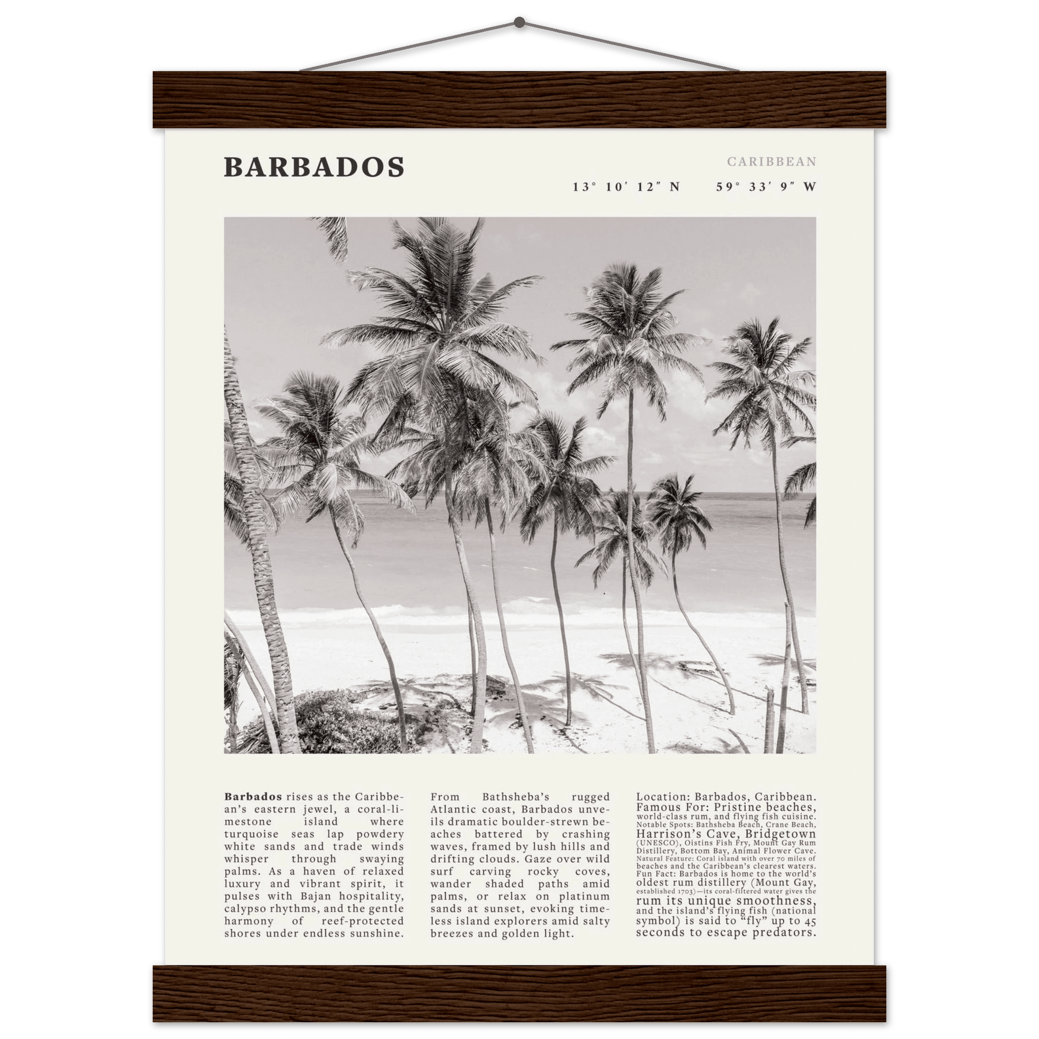 Barbados Poster Black and White – Vintage Caribbean Palm Beach Print (Digital & Printed Options) - Evergreen Posters
