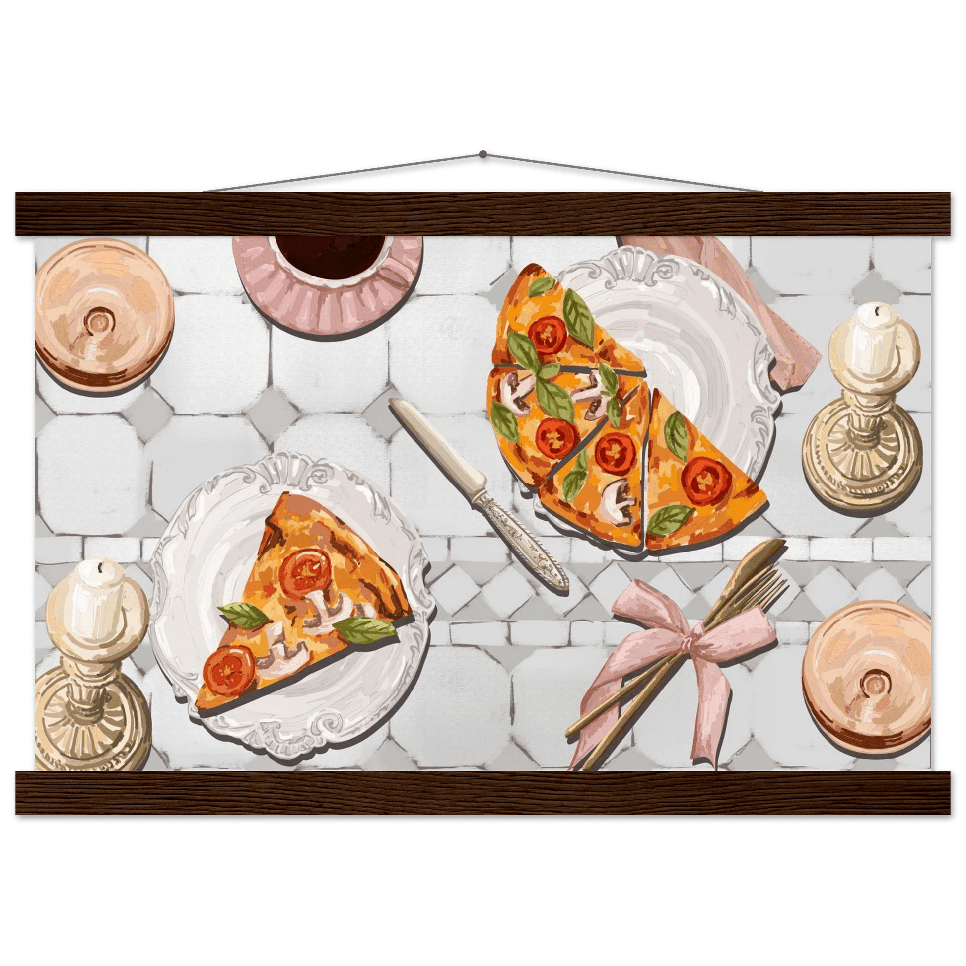 Pizza & Tea Kitchen Poster | Horizontal Food Wall Art | Italian Dining Room Print - Evergreen Posters