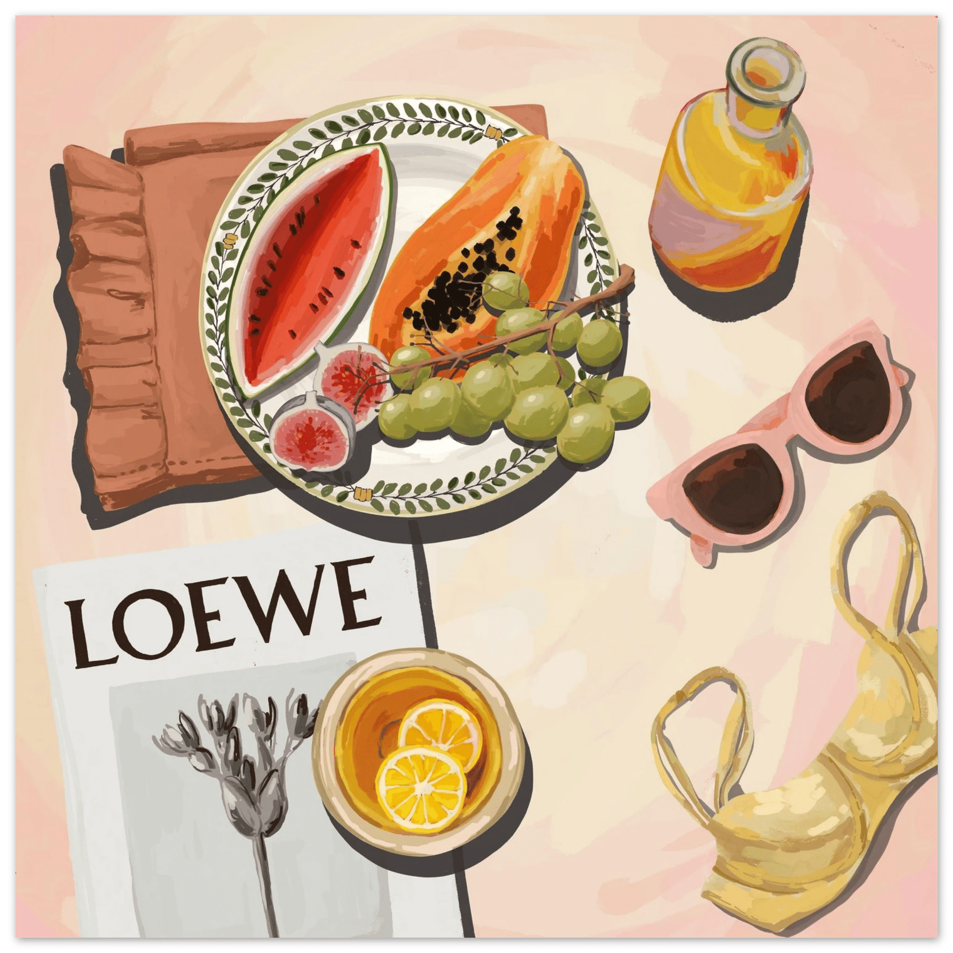 Loewe Summer Fruits Poster | Dopamine Decor Food Wall Art | Pastel Square Kitchen Print - Evergreen Posters - 16