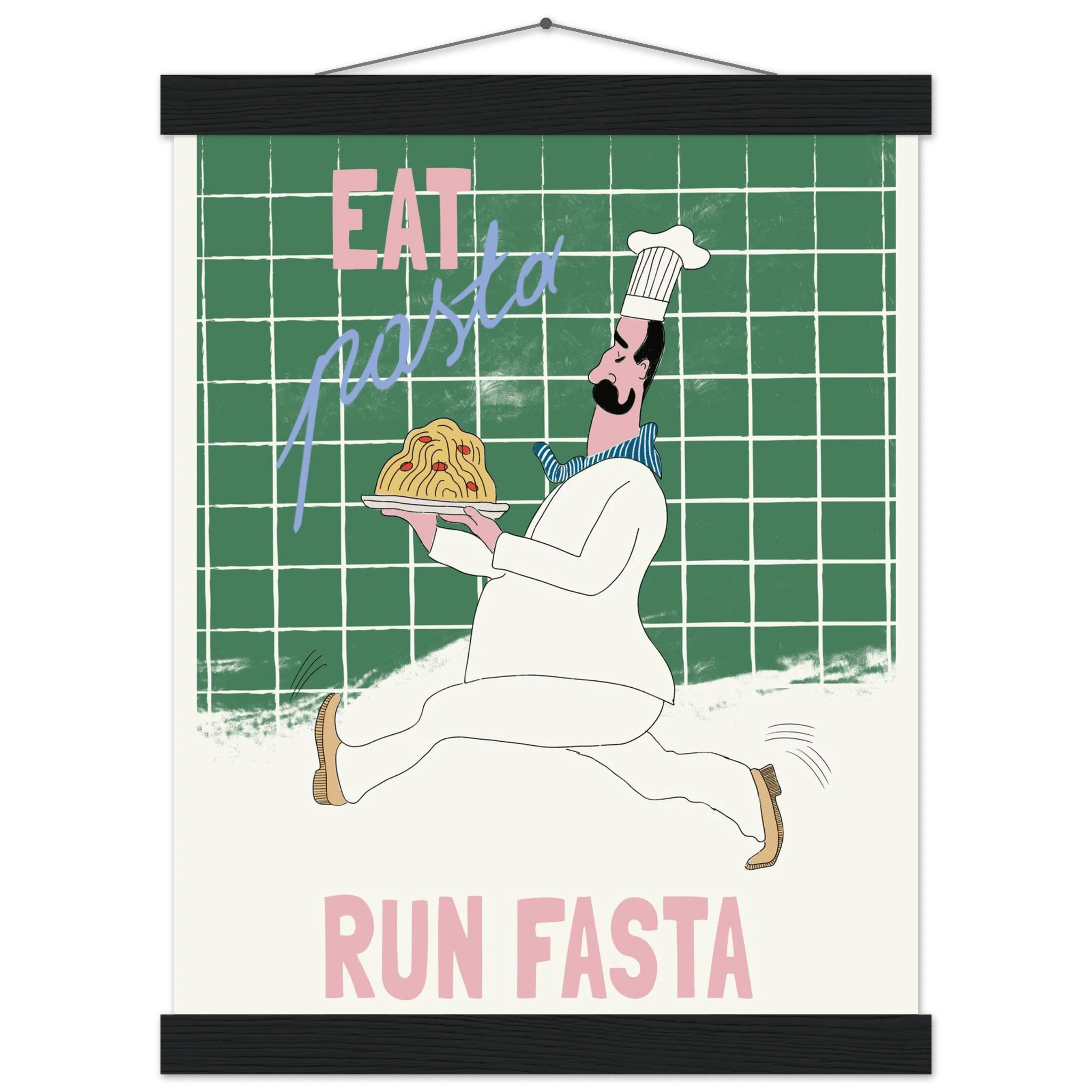 Eat Pasta Run Fasta Poster – Playful Kitchen Wall Art Print (Green Edition) - Evergreen Posters