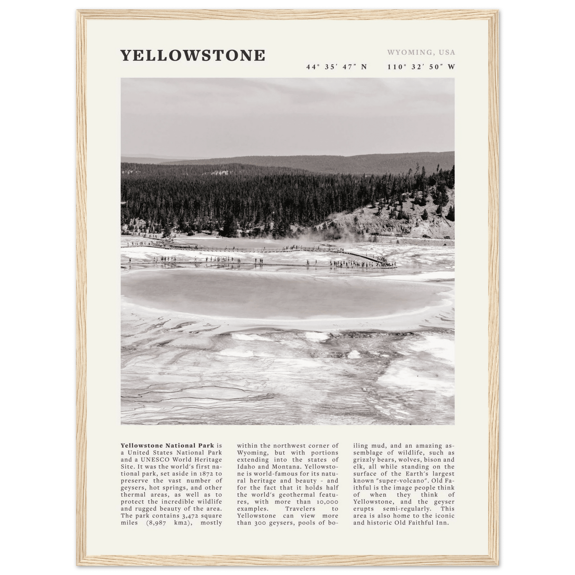 Yellowstone Poster | Black & White Grand Prismatic Spring Wall Art | WY Print - Evergreen Posters