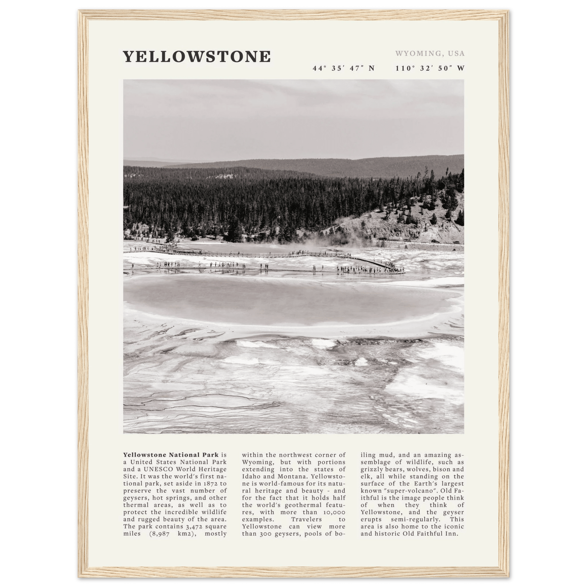 Yellowstone Poster | Black & White Grand Prismatic Spring Wall Art | WY Print - Evergreen Posters