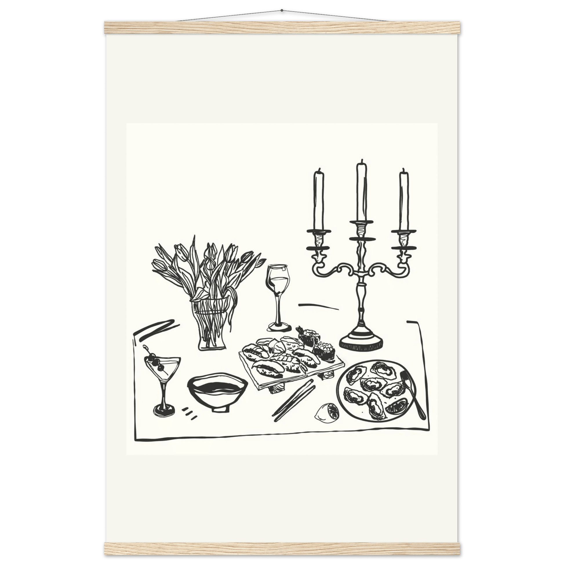 Fine Dining Table Print | Black Line Art Kitchen Wall Art | Elegant Dining Room Poster - Evergreen Posters