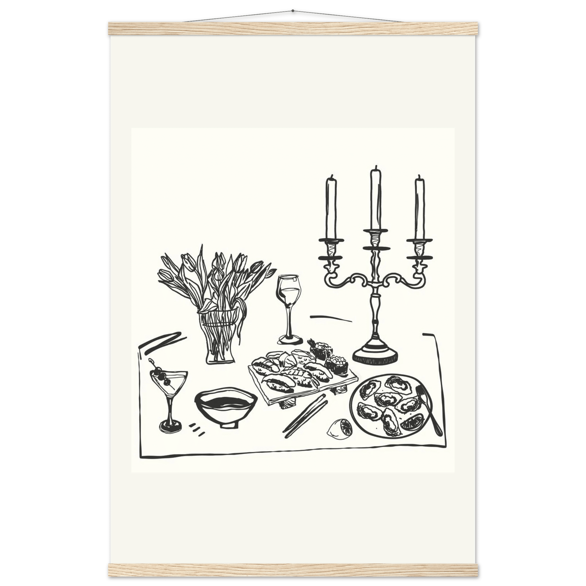 Fine Dining Table Print | Black Line Art Kitchen Wall Art | Elegant Dining Room Poster - Evergreen Posters
