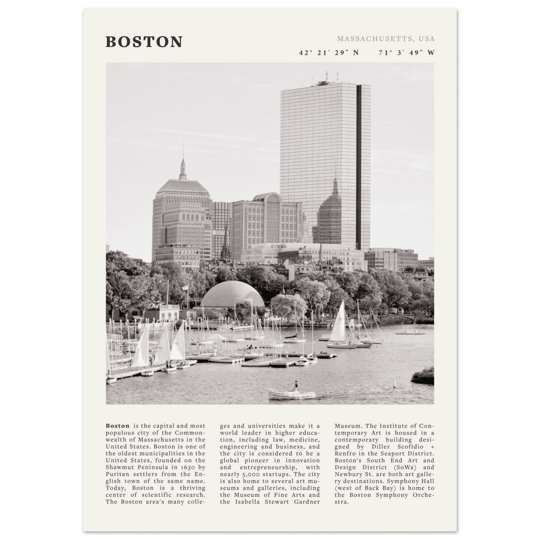 Boston Poster | Black & White Charles River Skyline Wall Art | Massachusetts Print - Evergreen Posters
