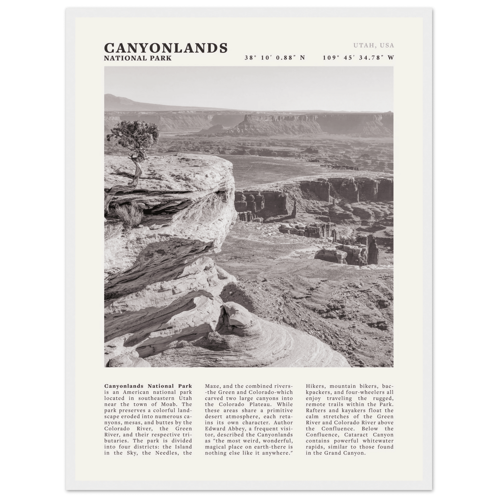 Canyonlands National Park Poster | Black & White Utah Wall Art | Canyon Travel Print - Evergreen Posters
