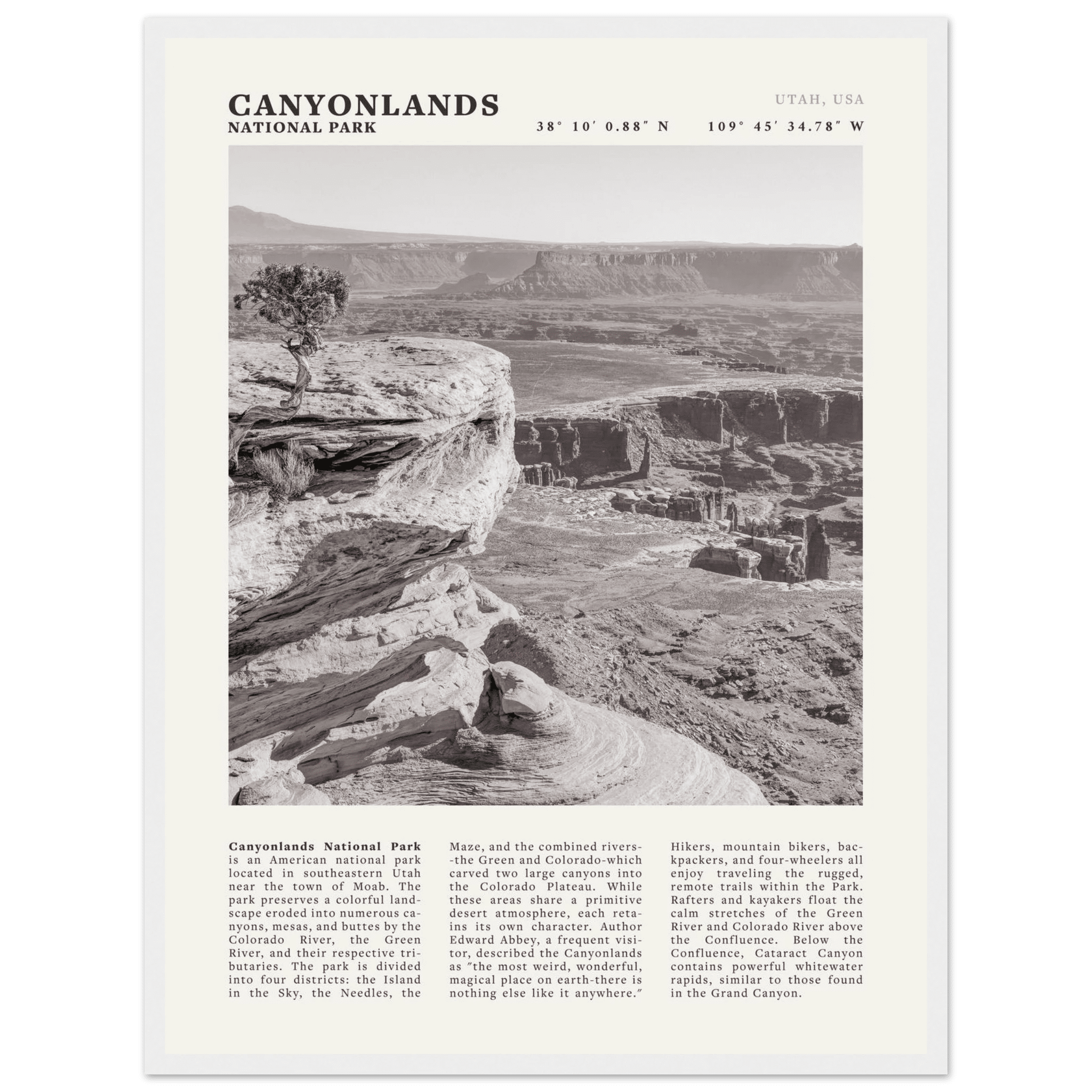 Canyonlands National Park Poster | Black & White Utah Wall Art | Canyon Travel Print - Evergreen Posters