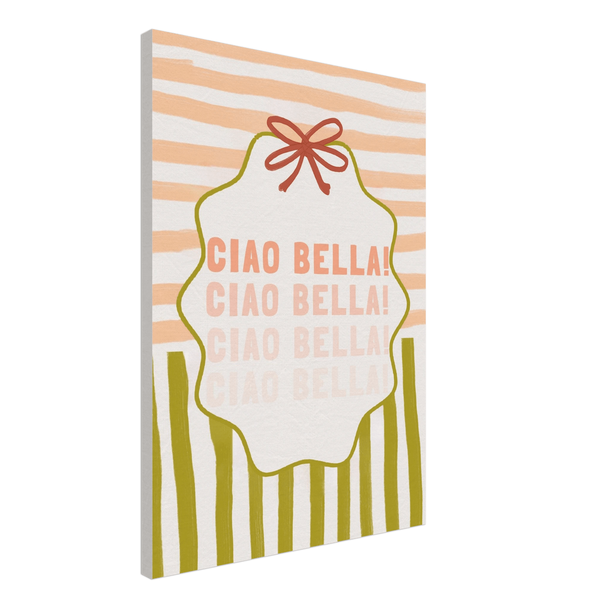 Ciao Bella Poster | Italian Typography Wall Art | Retro Stripe Bow Print | Cute Room Decor - Evergreen Posters