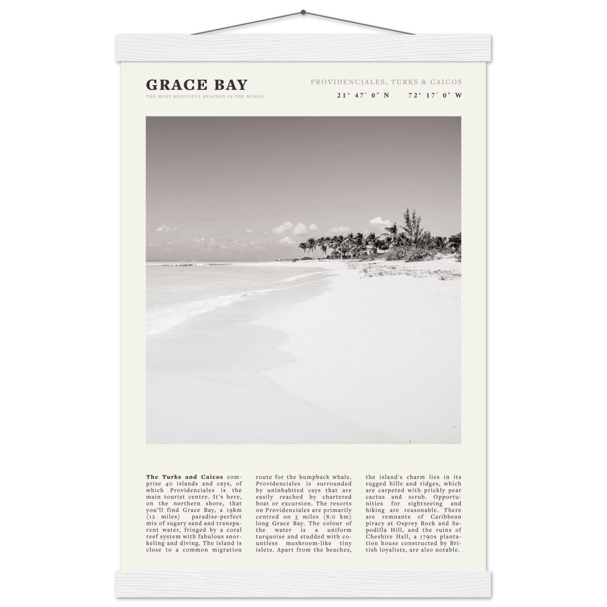 Grace Bay Poster | Black & White Turks & Caicos Wall Art | Caribbean Beach Print - Evergreen Posters
