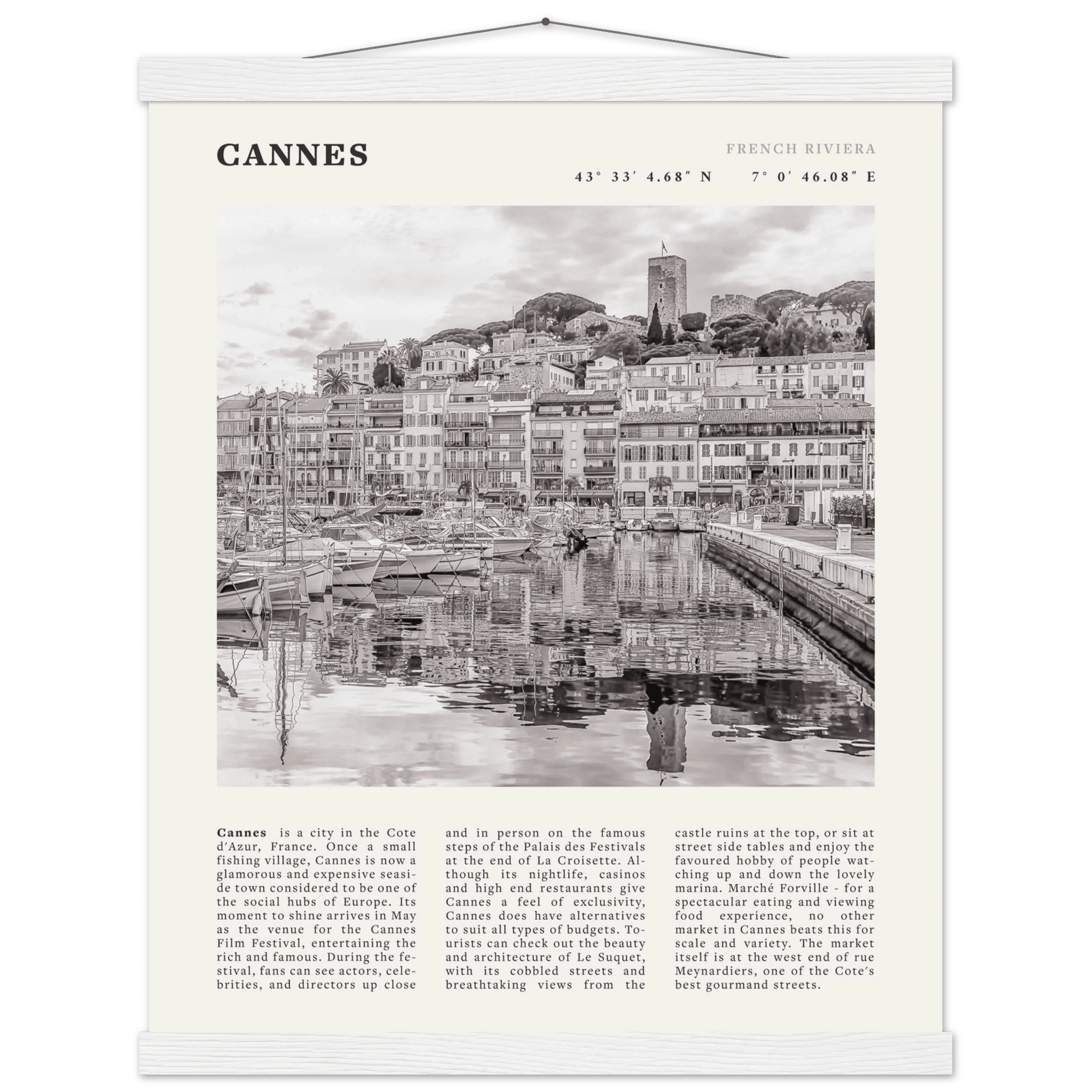 Cannes Poster | Black & White French Riviera Wall Art | France Travel Print - Evergreen Posters