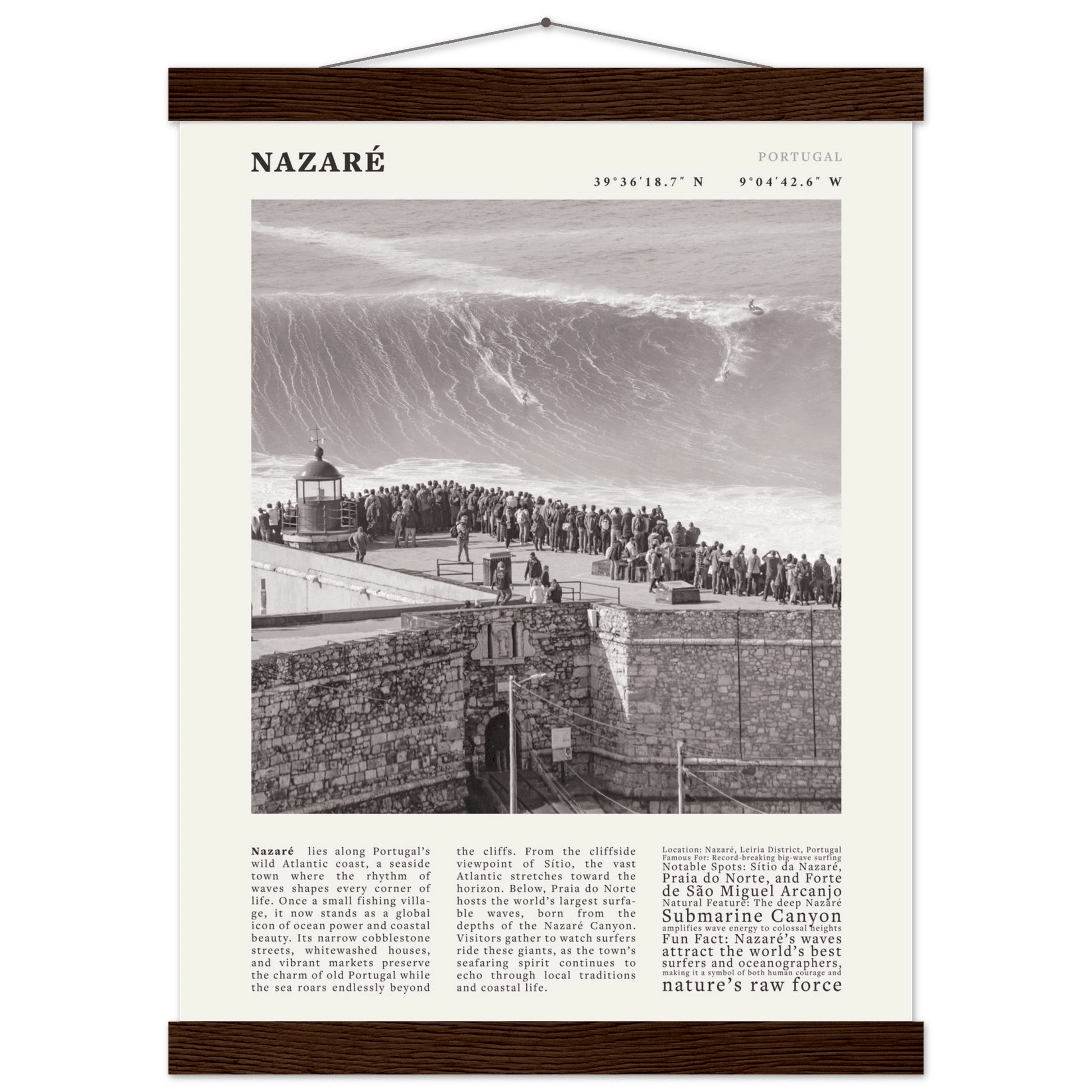 Nazaré Portugal Poster Black and White – Vintage Big Waves Surf Print (Digital & Printed Options) - Evergreen Posters