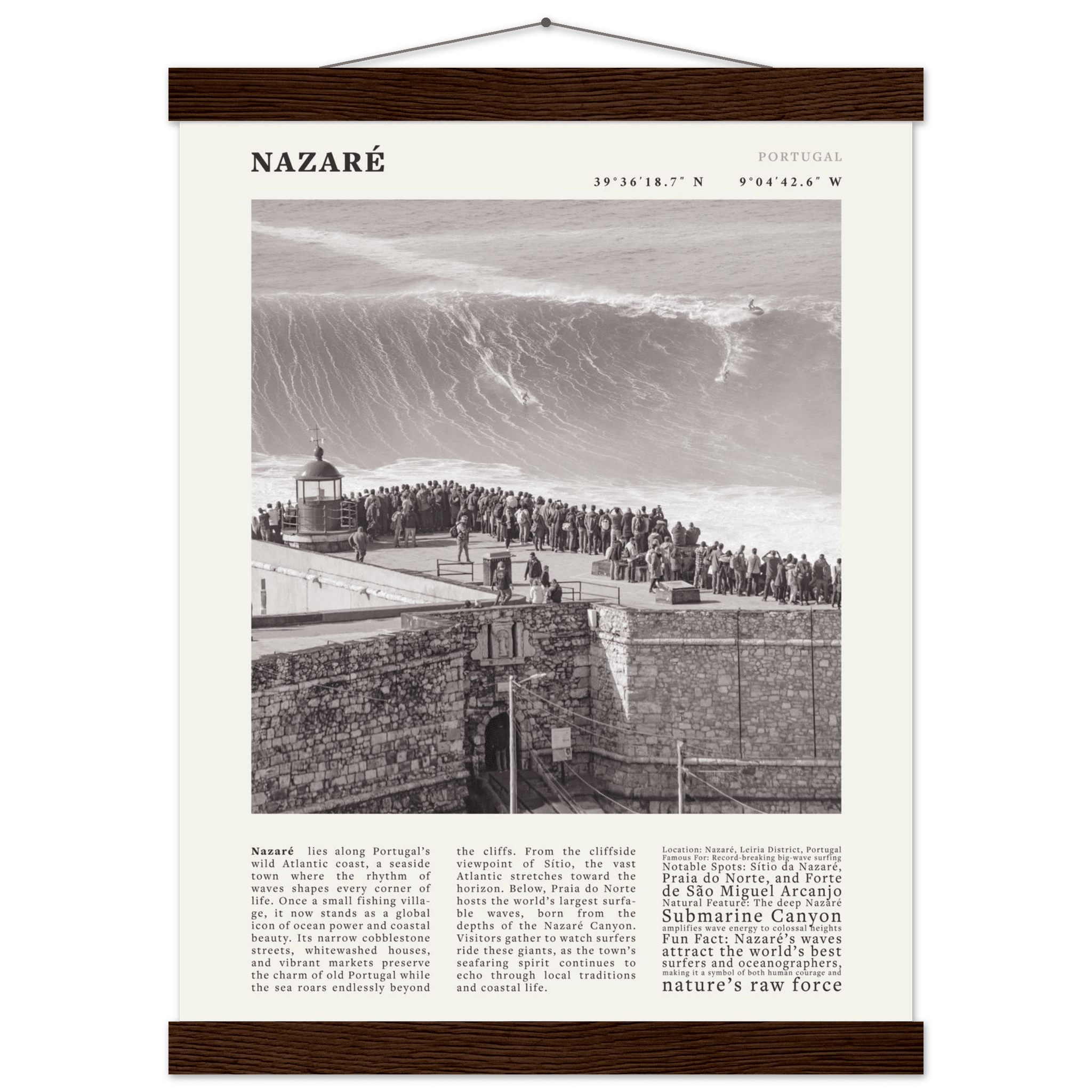Nazaré Portugal Poster Black and White – Vintage Big Waves Surf Print (Digital & Printed Options) - Evergreen Posters