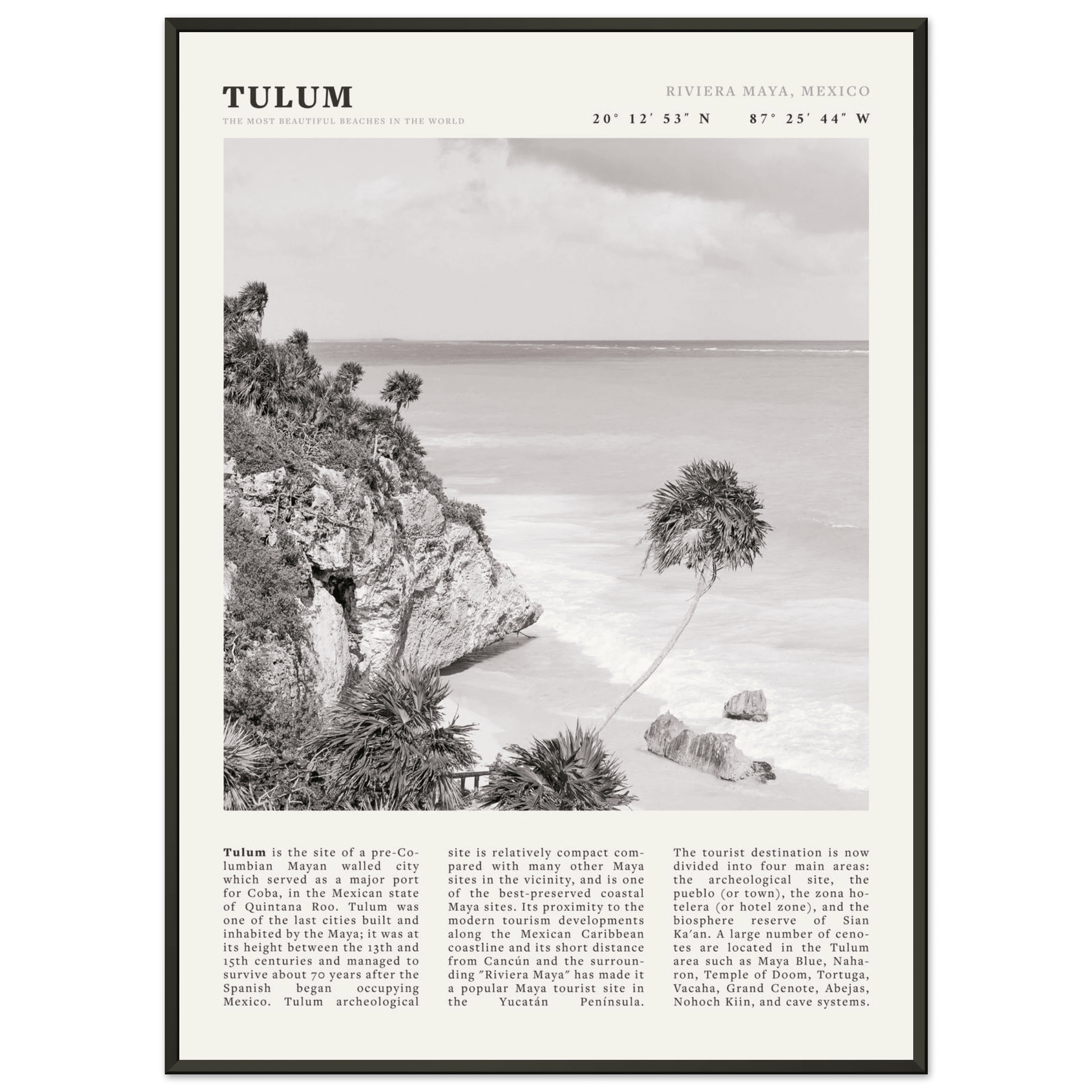 Tulum Poster | Black & White Riviera Maya Mexico Wall Art | Beach Travel Print - Evergreen Posters