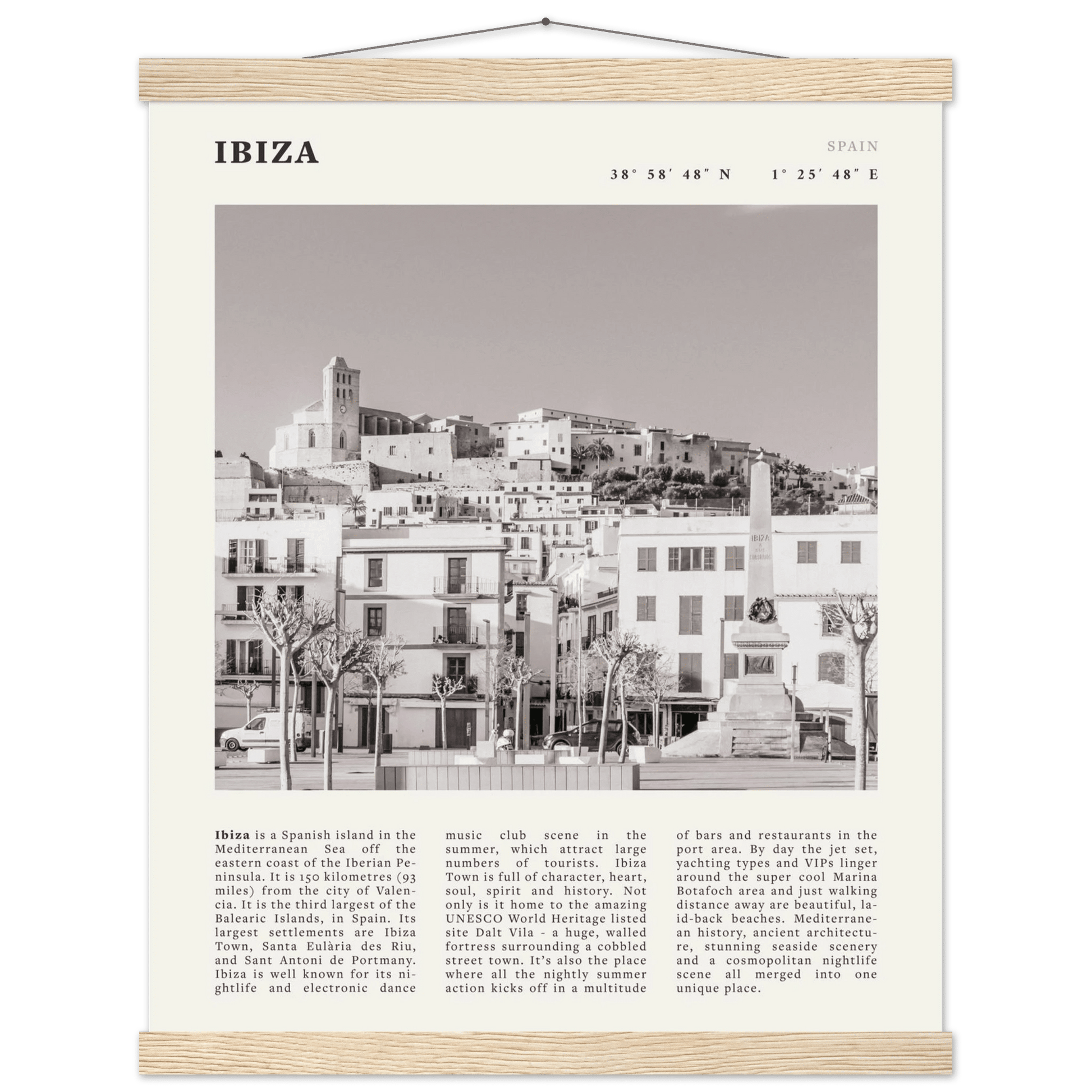 Ibiza Poster | Black & White Spanish Island Wall Art | Spain Travel Print - Evergreen Posters