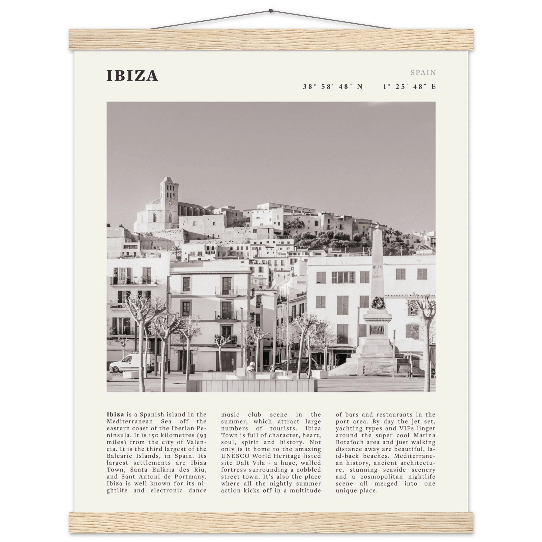 Ibiza Poster | Black & White Spanish Island Wall Art | Spain Travel Print - Evergreen Posters
