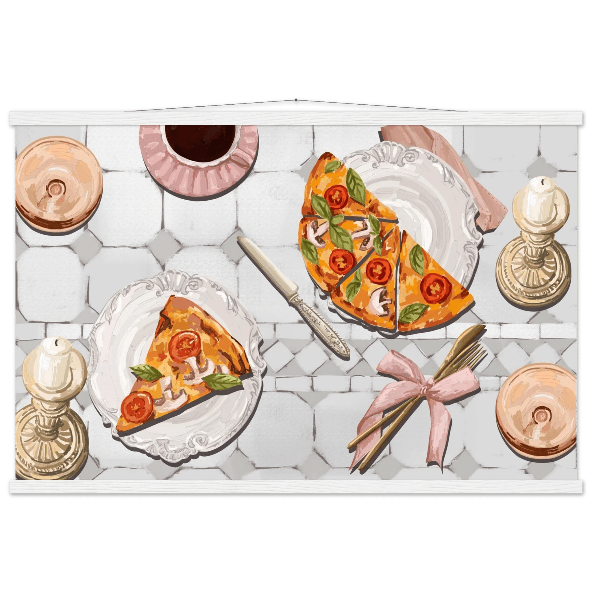 Pizza & Tea Kitchen Poster | Horizontal Food Wall Art | Italian Dining Room Print - Evergreen Posters