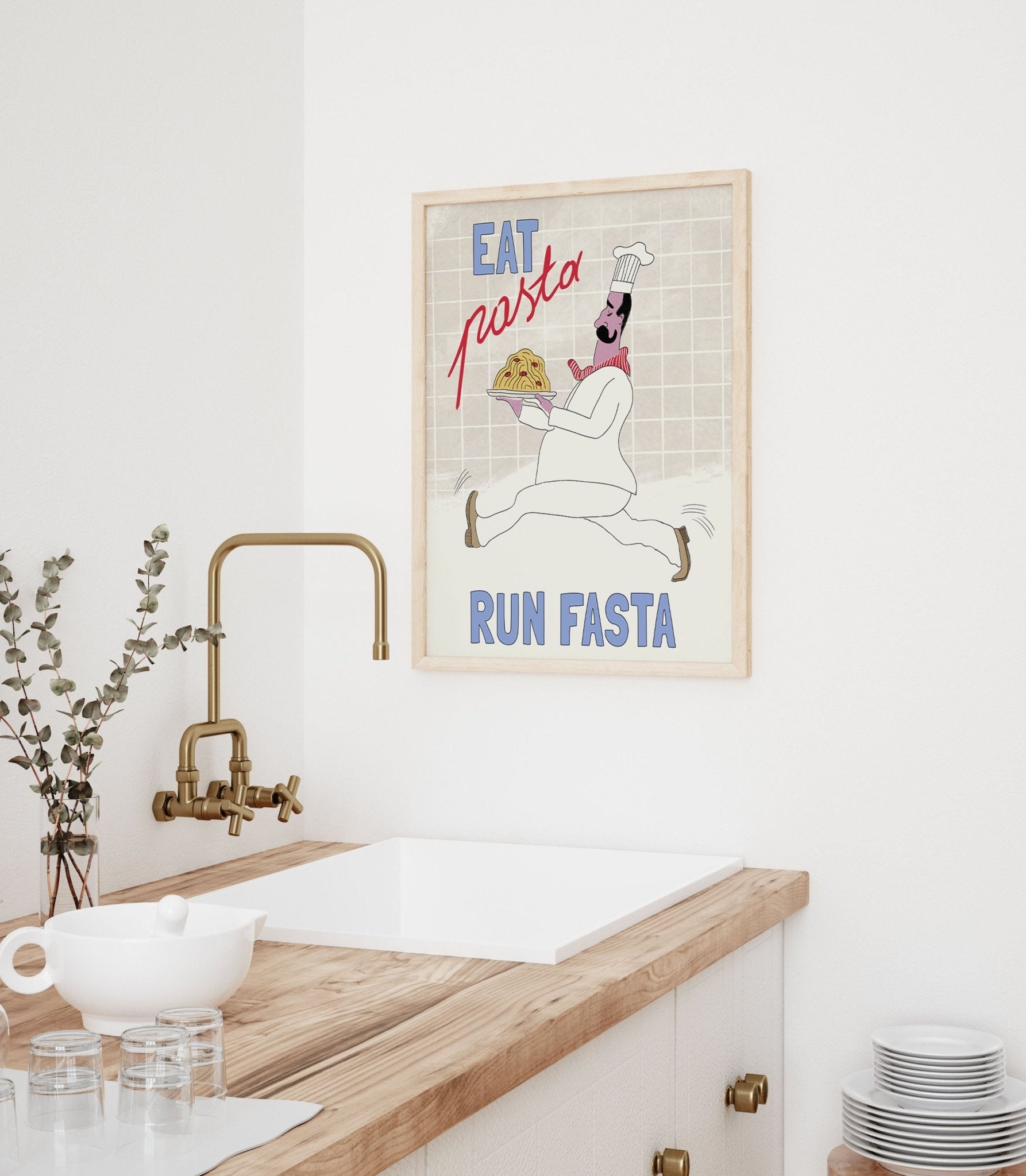 Eat Pasta Run Fasta Poster – Fun Kitchen Wall Art Print (Digital & Printed Options) - Evergreen Posters