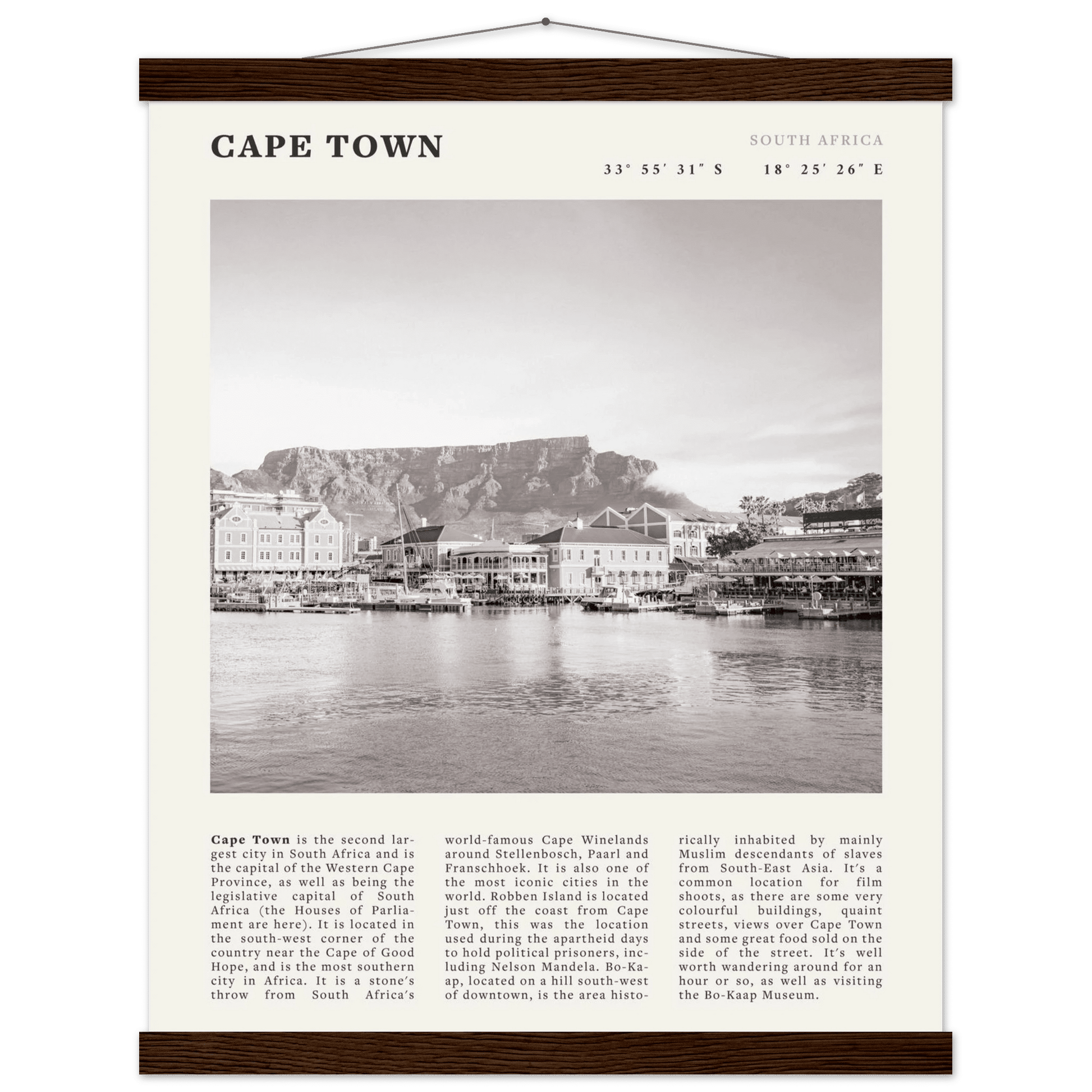 Cape Town Poster | Black & White Table Mountain Wall Art | South Africa Travel Print - Evergreen Posters