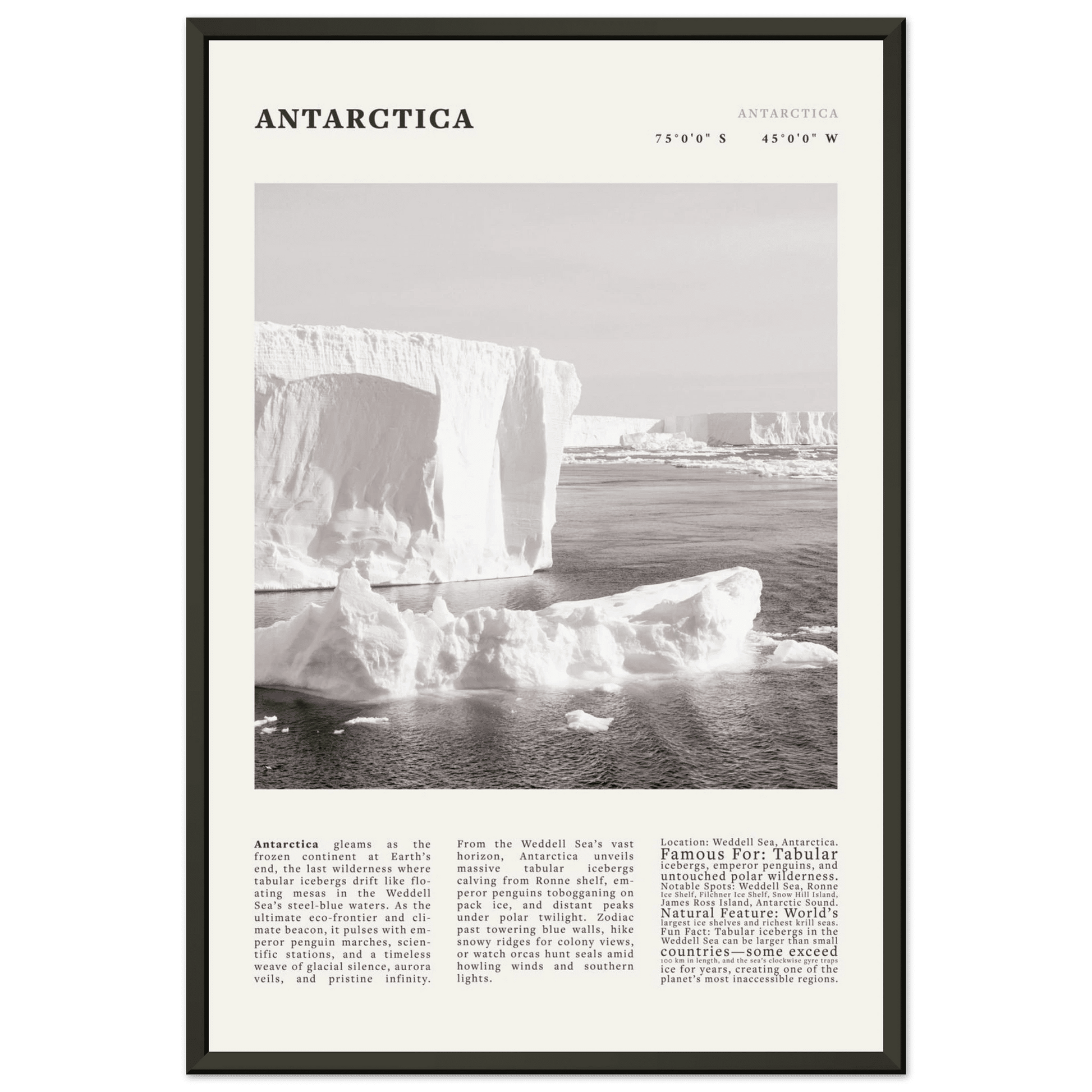 Antarctica Poster Black and White – Vintage Weddell Sea Iceberg Print (Digital & Printed Options) - Evergreen Posters
