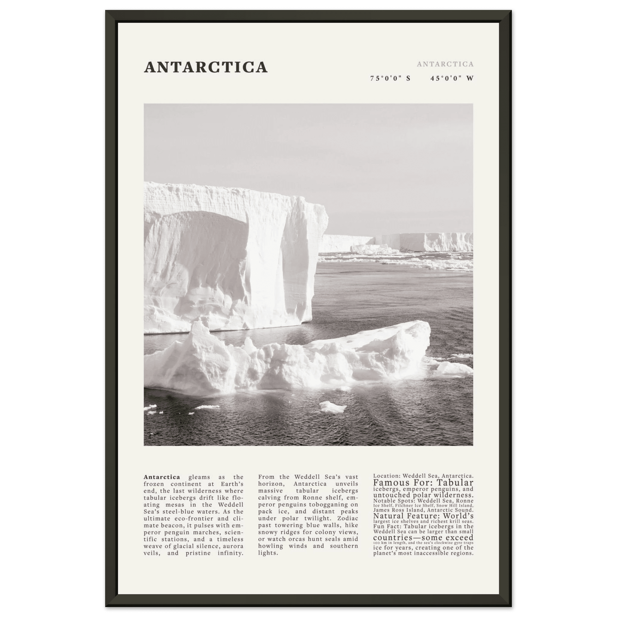 Antarctica Poster Black and White – Vintage Weddell Sea Iceberg Print (Digital & Printed Options) - Evergreen Posters