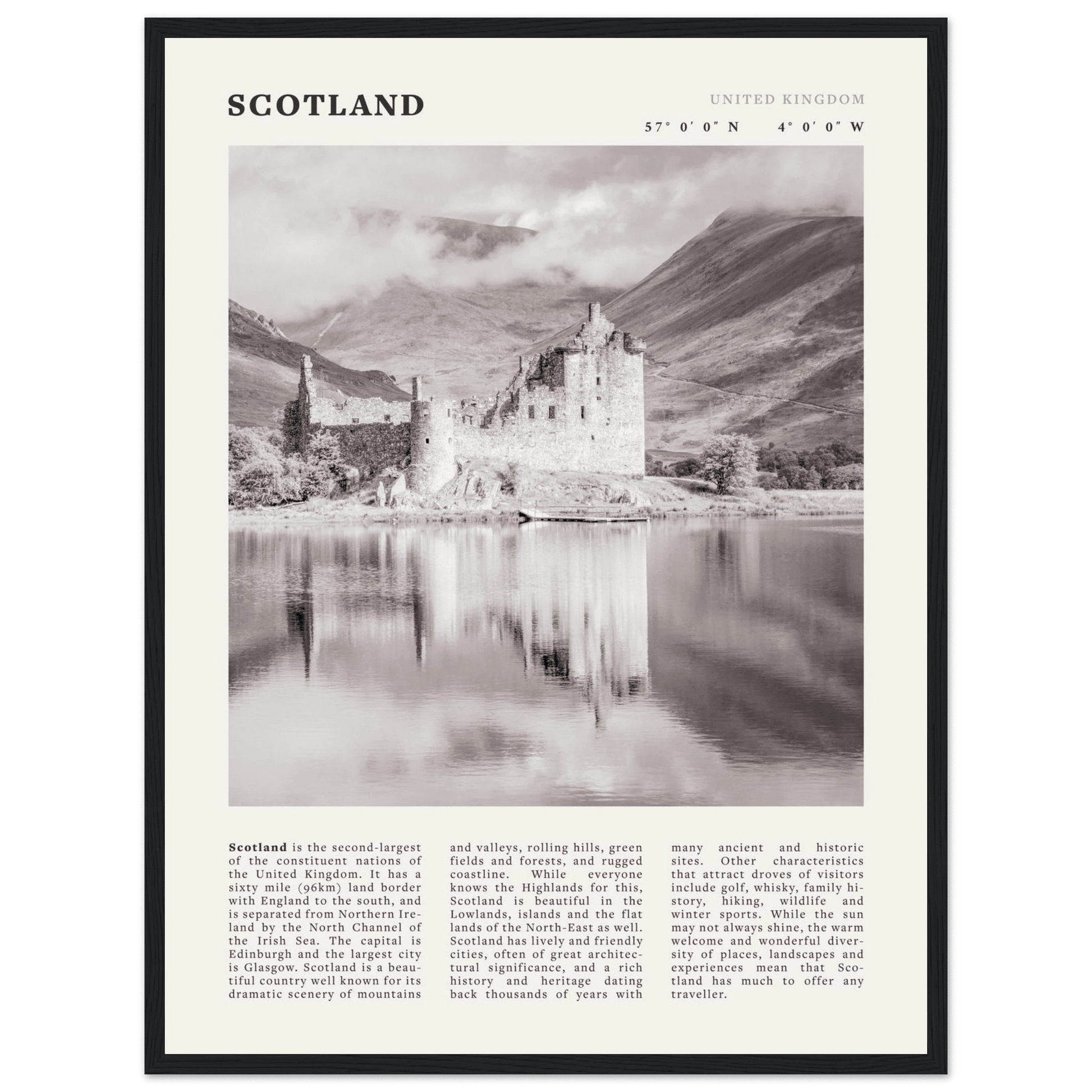 Scotland Poster | Black & White Highland Castle Wall Art | UK Travel Print Decor - Evergreen Posters