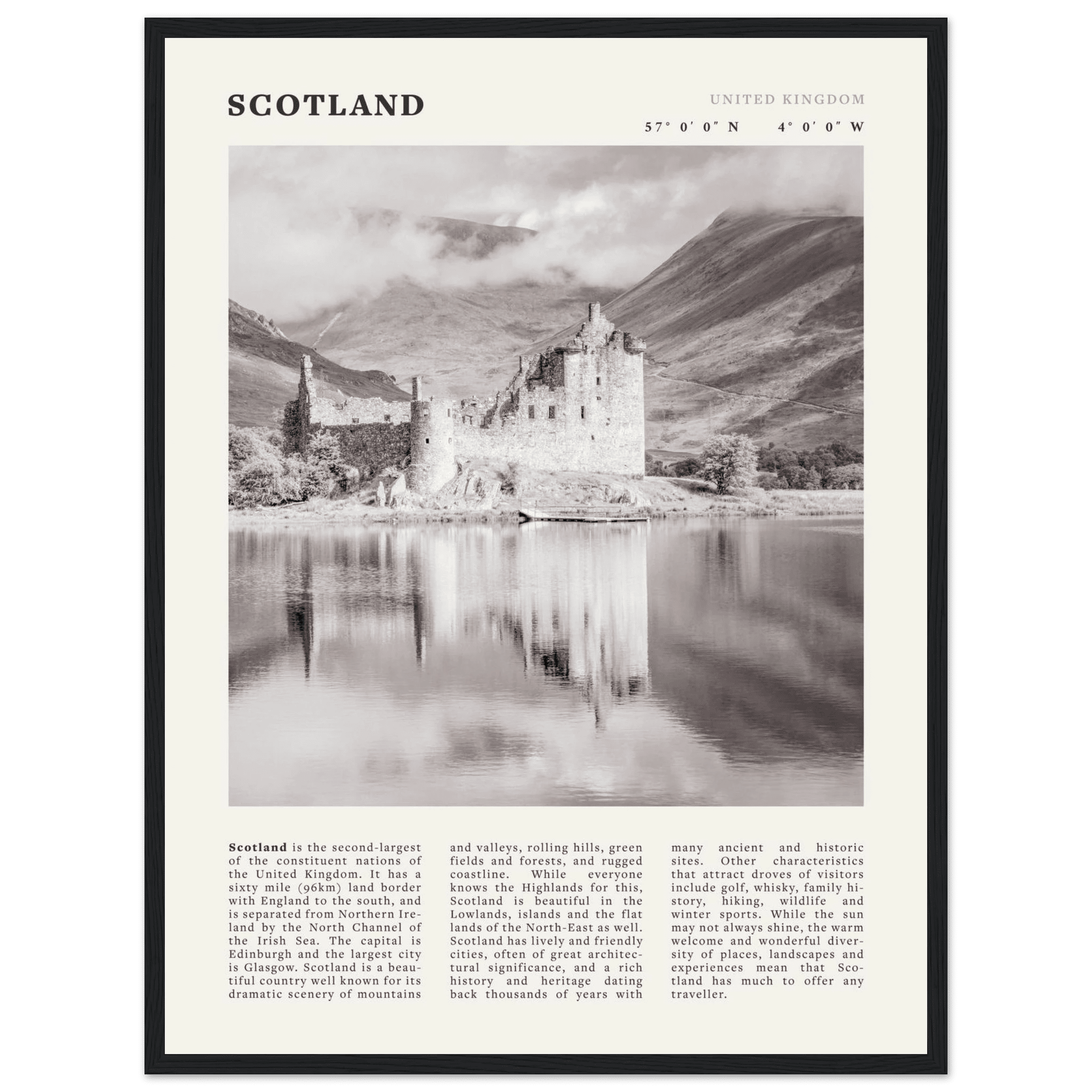 Scotland Poster | Black & White Highland Castle Wall Art | UK Travel Print Decor - Evergreen Posters