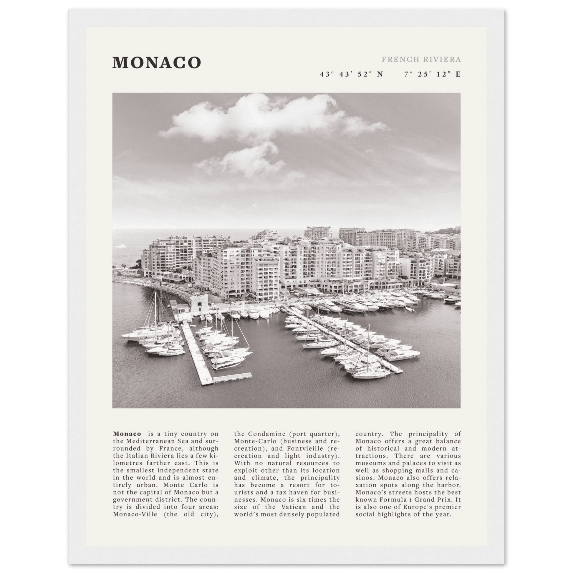 Monaco Poster Black and White – Vintage Monte Carlo Harbor Print (Digital & Printed Options) - Evergreen Posters